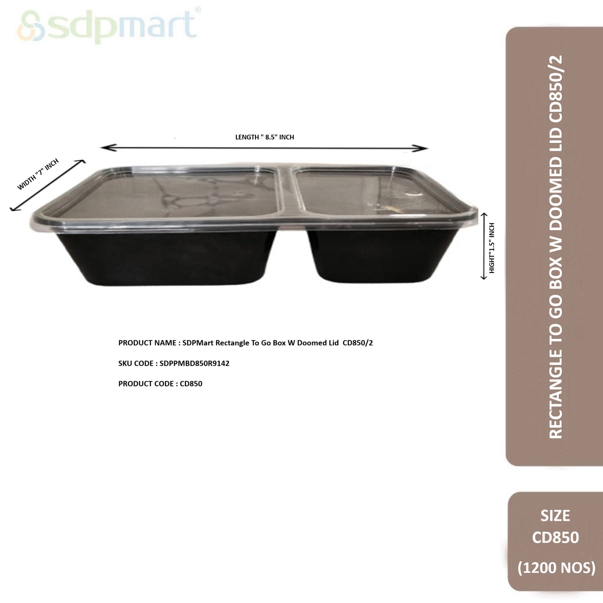 SDPMart Rectangle To Go Box W Doomed Lid  CD850/2
