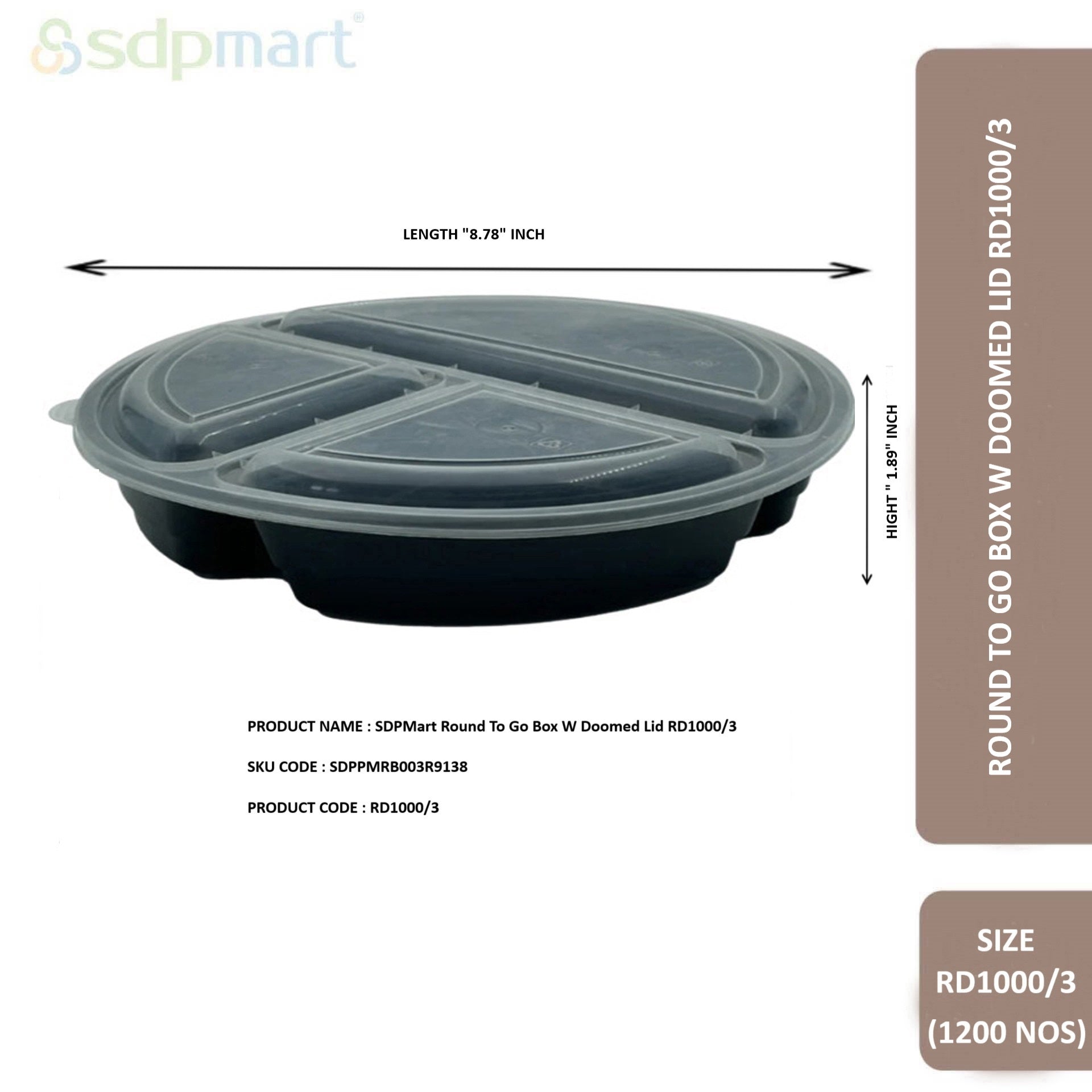 SDPMart Round To Go Box W Doomed Lid RD1000/3