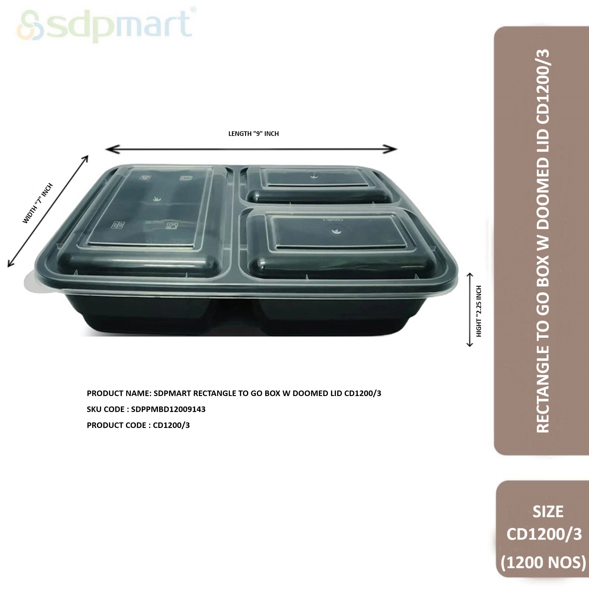 SDPmart Rectangle To Go Box W Doomed Lid CD1200/3