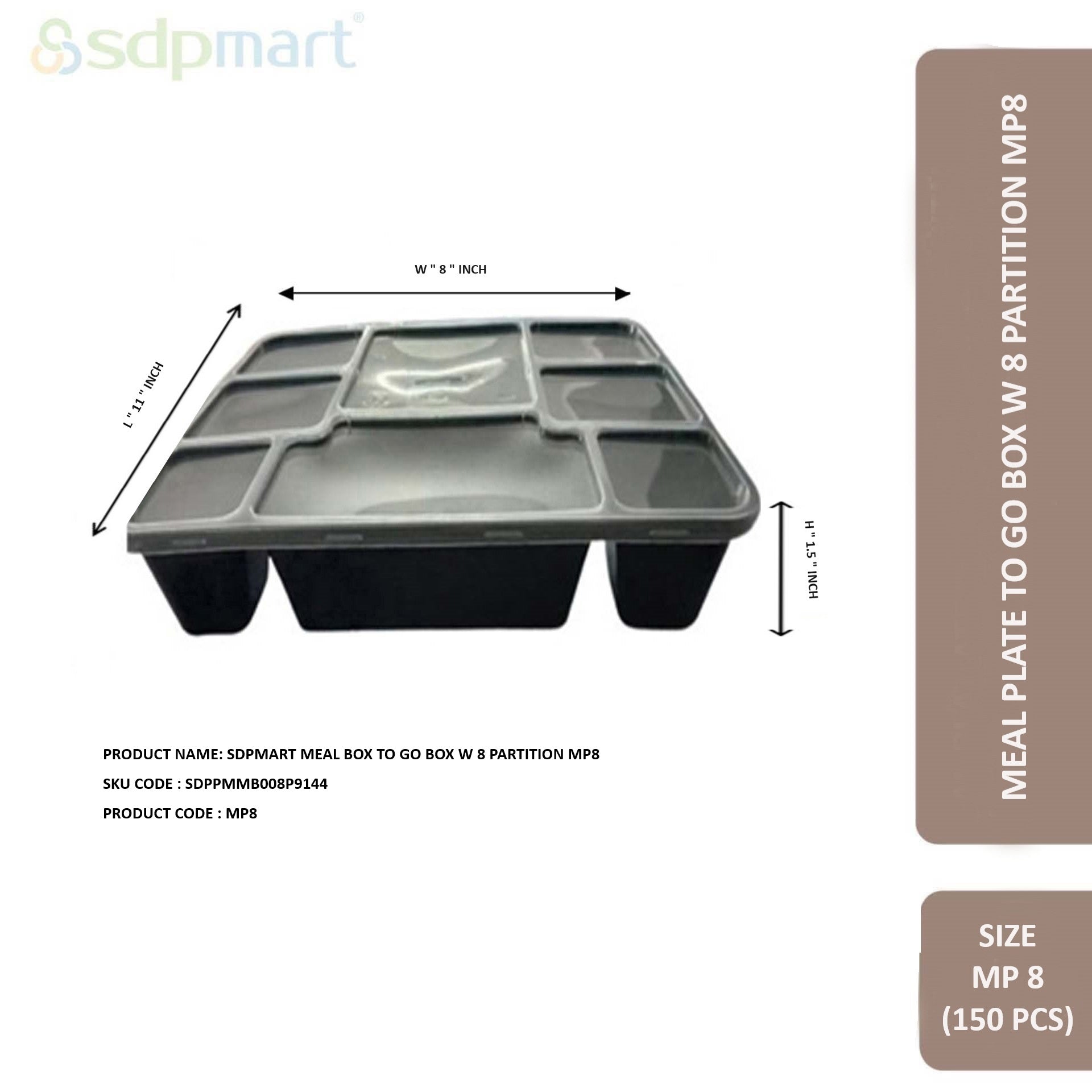 SDPmart Meal Plate To GO Box W 8 Partition (MP8)