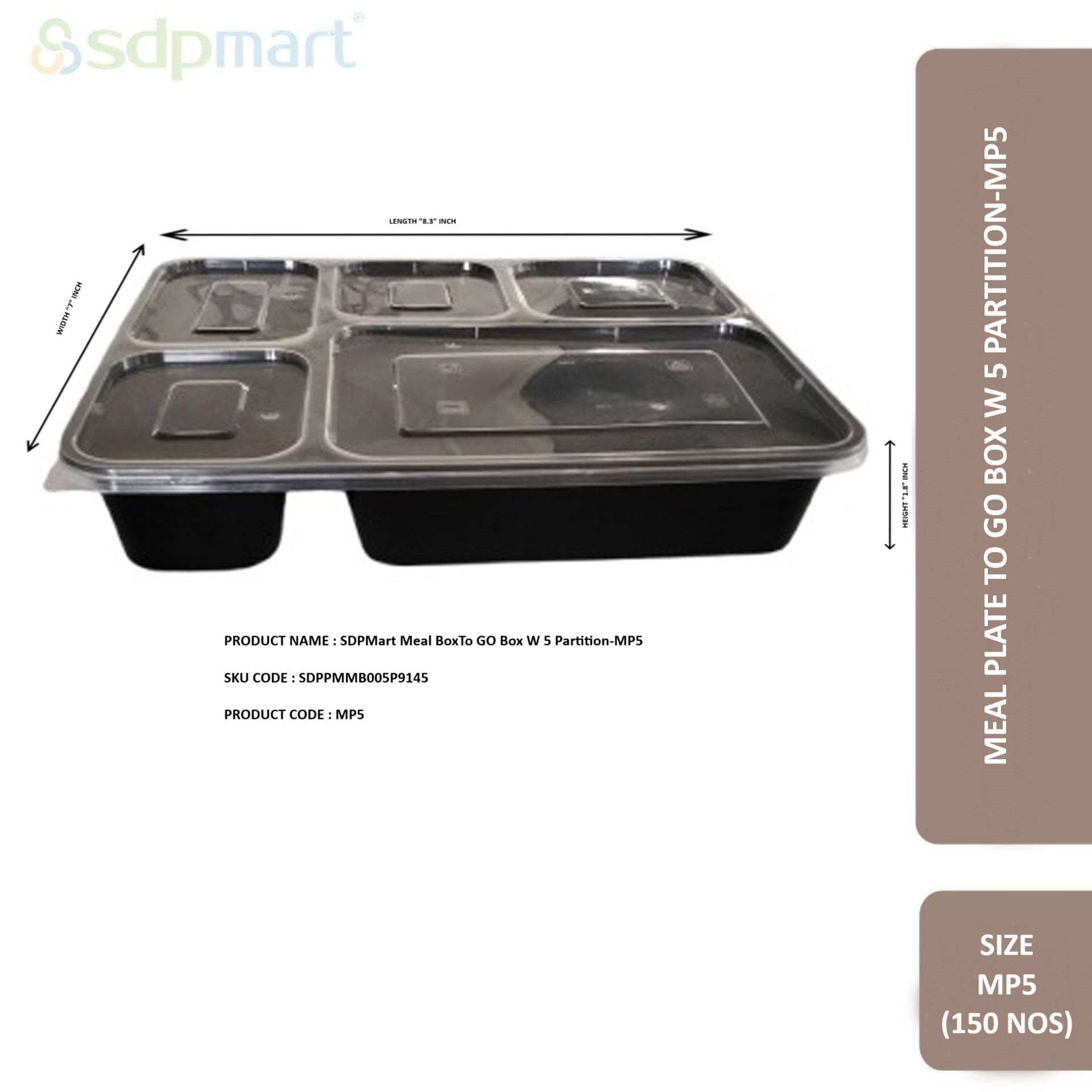 SDPMart Meal BoxTo GO Box W 5 Partition-MP5