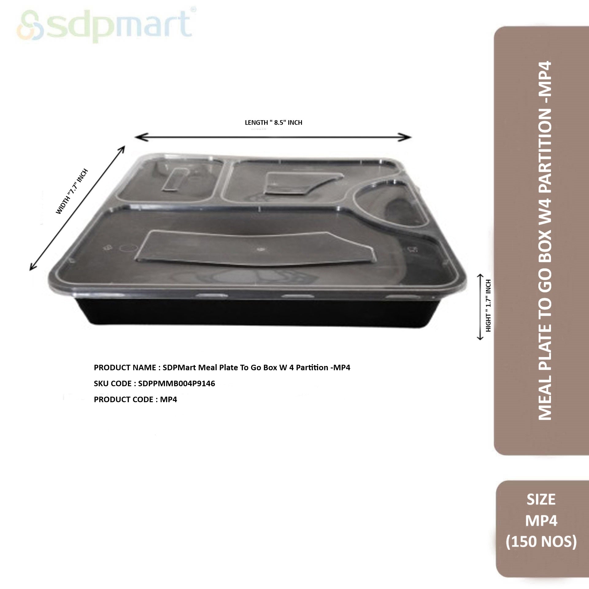 SDPmart Meal BoxTo Go Box W 4 Partition -MP4