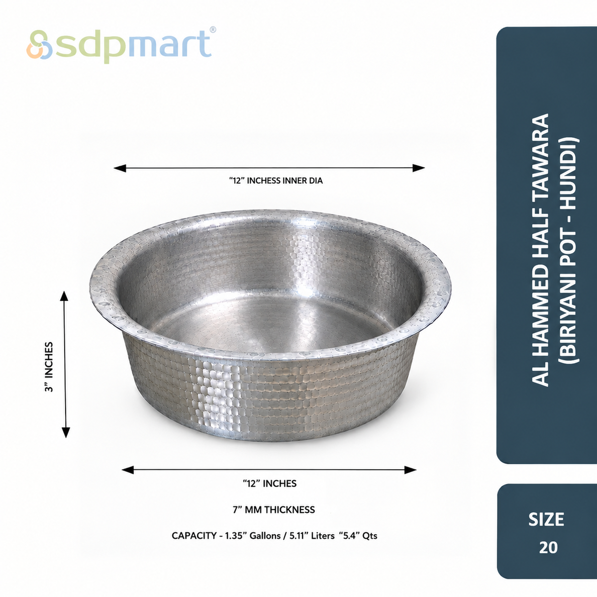 SDPMart Aluminum Hammed Half Tawara - (Biriyani Pot-Hundi)