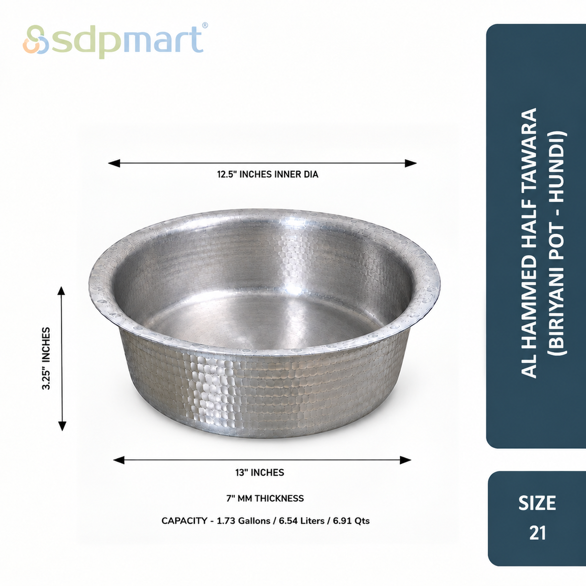 SDPMart Aluminum Hammed Half Tawara - (Biriyani Pot-Hundi)