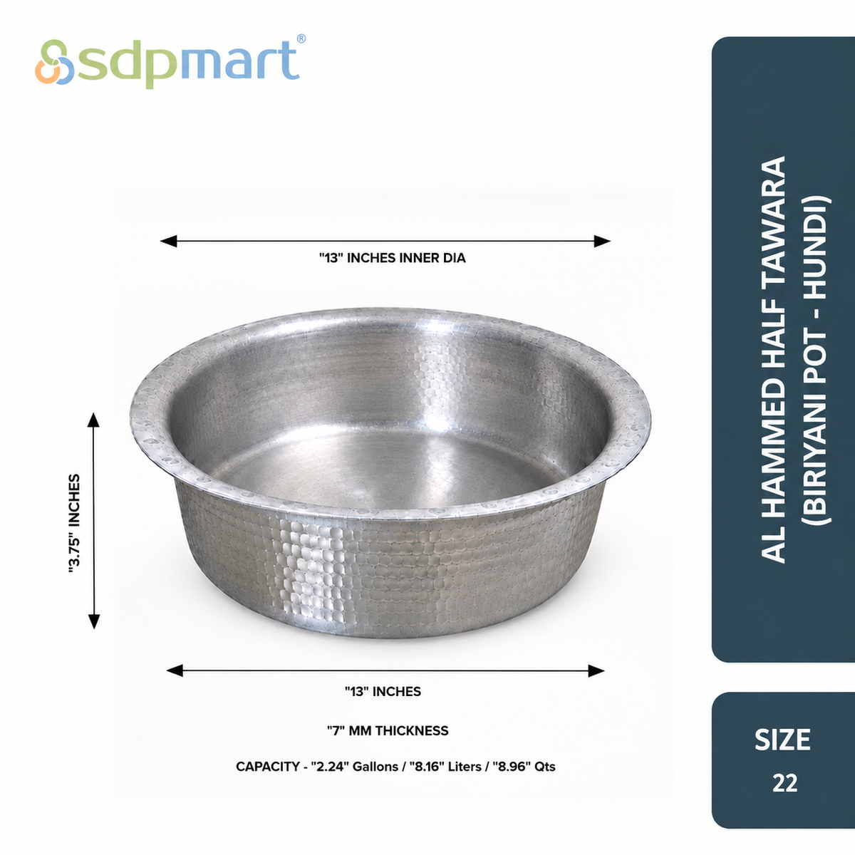 SDPMart Aluminum Hammed Half Tawara - (Biriyani Pot-Hundi)