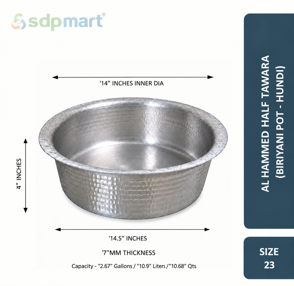 SDPMart Aluminum Hammed Half Tawara - (Biriyani Pot-Hundi)