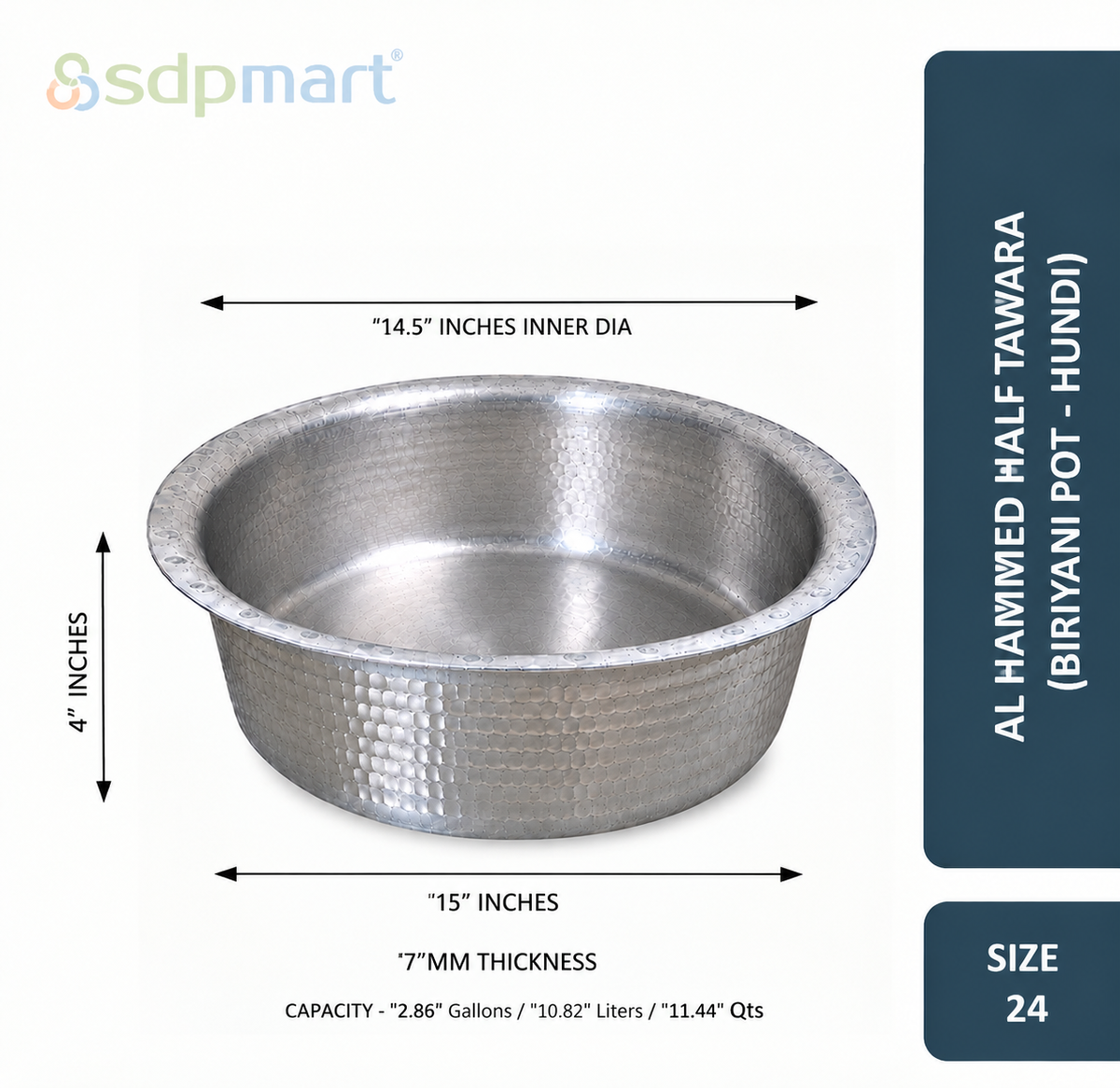 SDPMart Aluminum Hammed Half Tawara - (Biriyani Pot-Hundi)