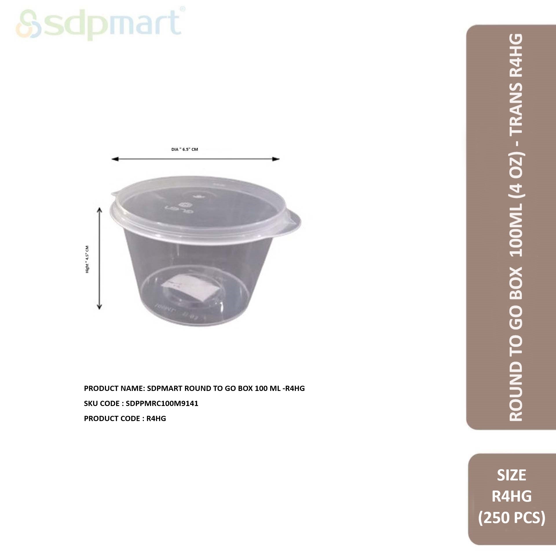 SDPMart Round To Go Box 100ml (4 oz) - Trans R4HG