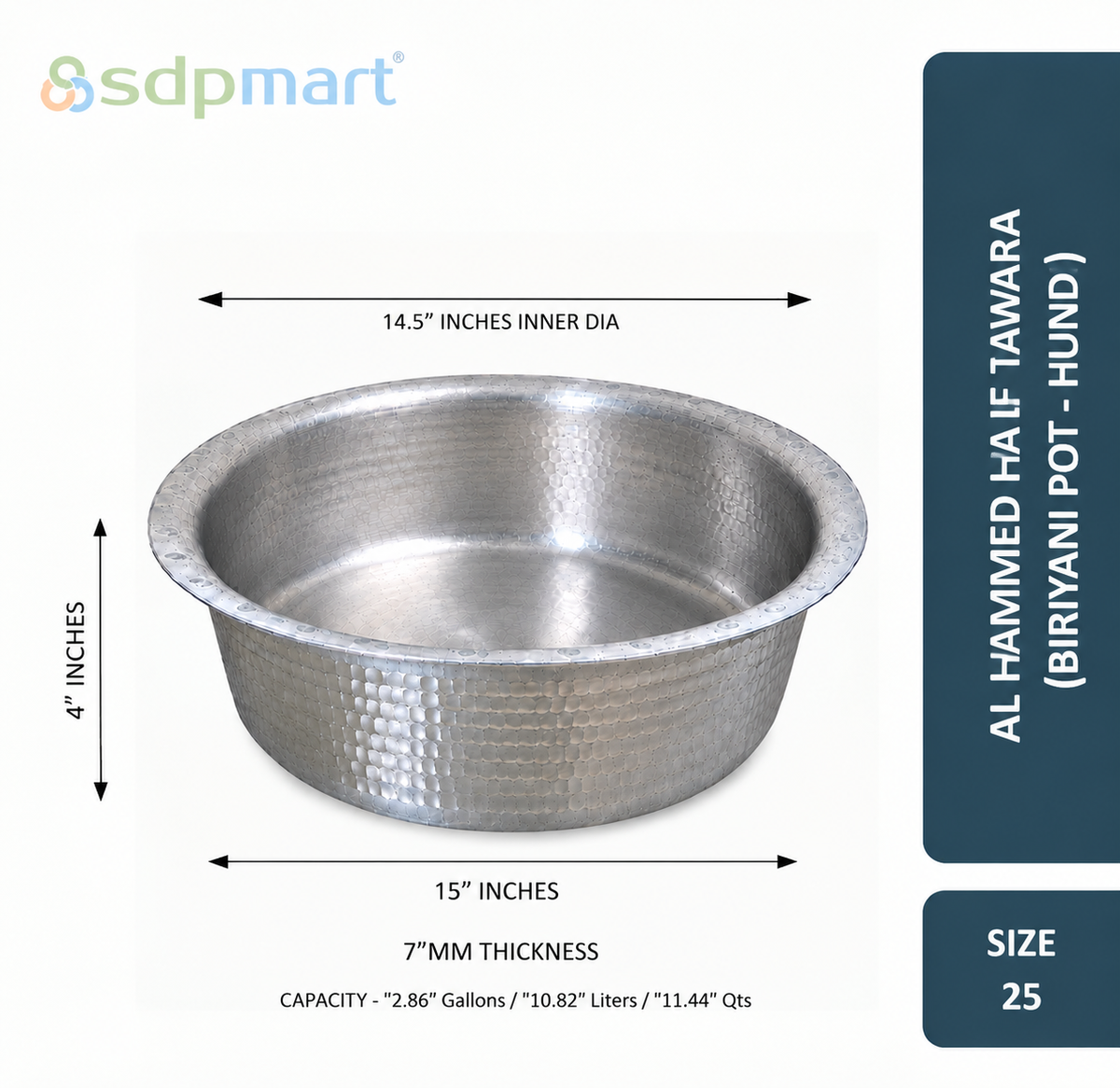 SDPMart Aluminum Hammed Half Tawara - (Biriyani Pot-Hundi)