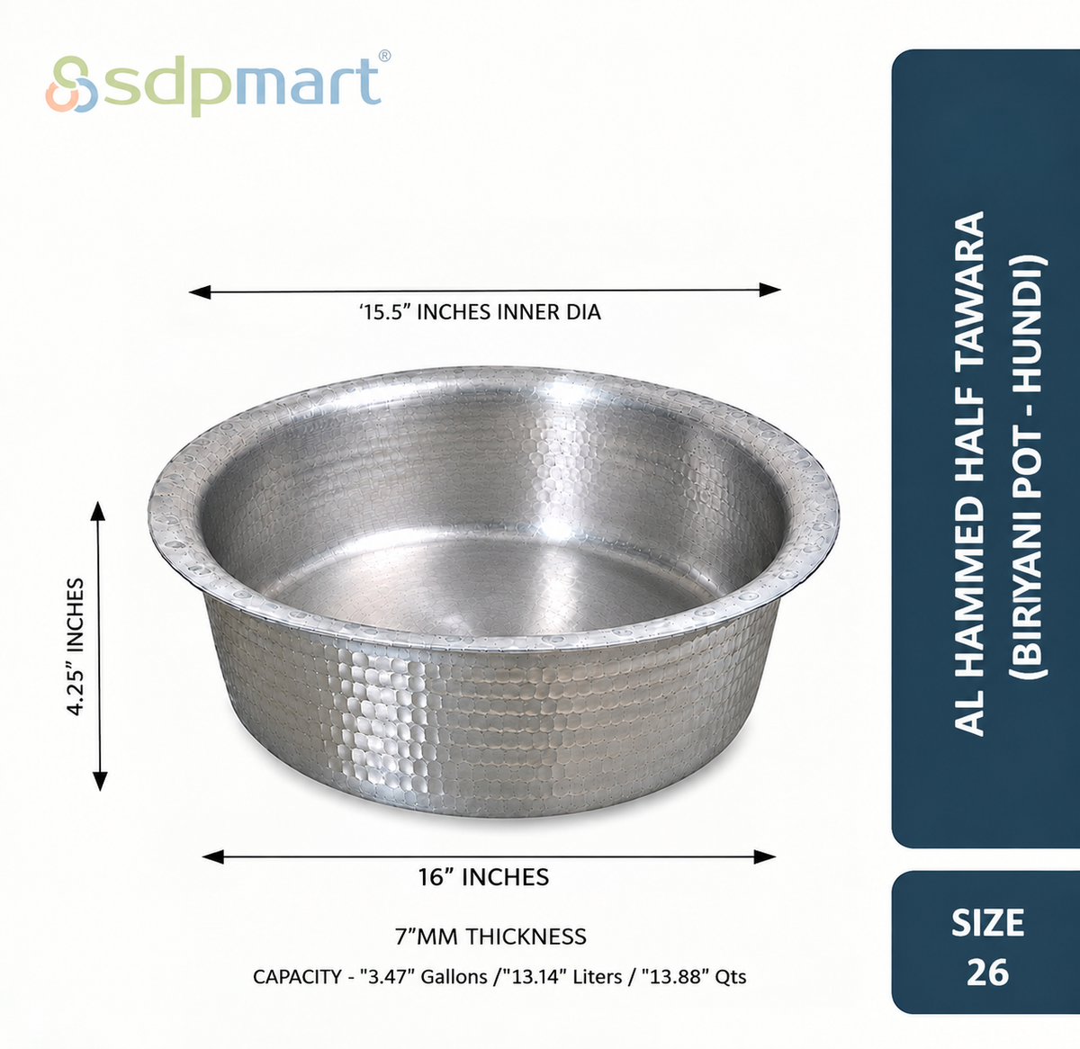 SDPMart Aluminum Hammed Half Tawara - (Biriyani Pot-Hundi)