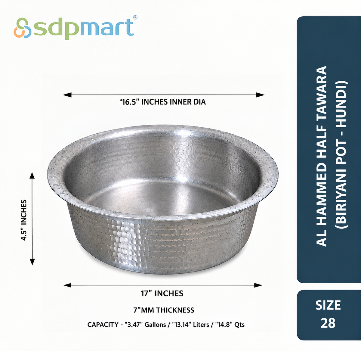 SDPMart Aluminum Hammed Half Tawara - (Biriyani Pot-Hundi)