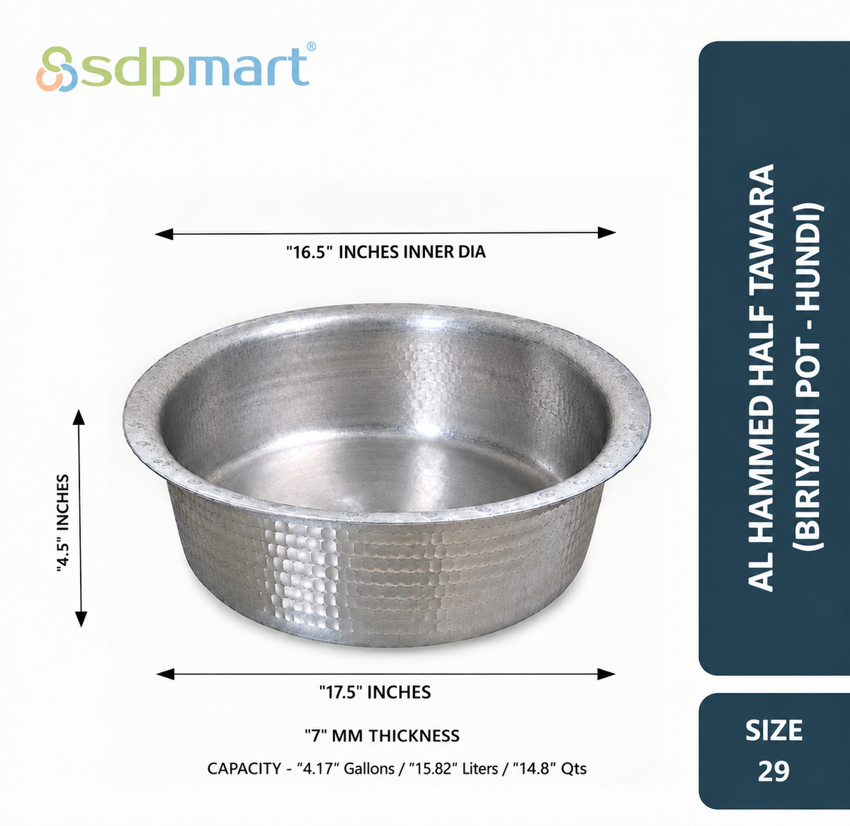SDPMart Aluminum Hammed Half Tawara - (Biriyani Pot-Hundi)