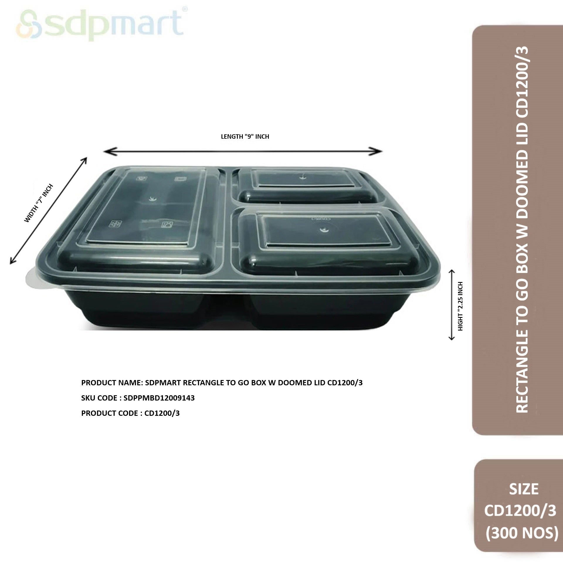SDPmart Rectangle To Go Box W Doomed Lid CD1200/3