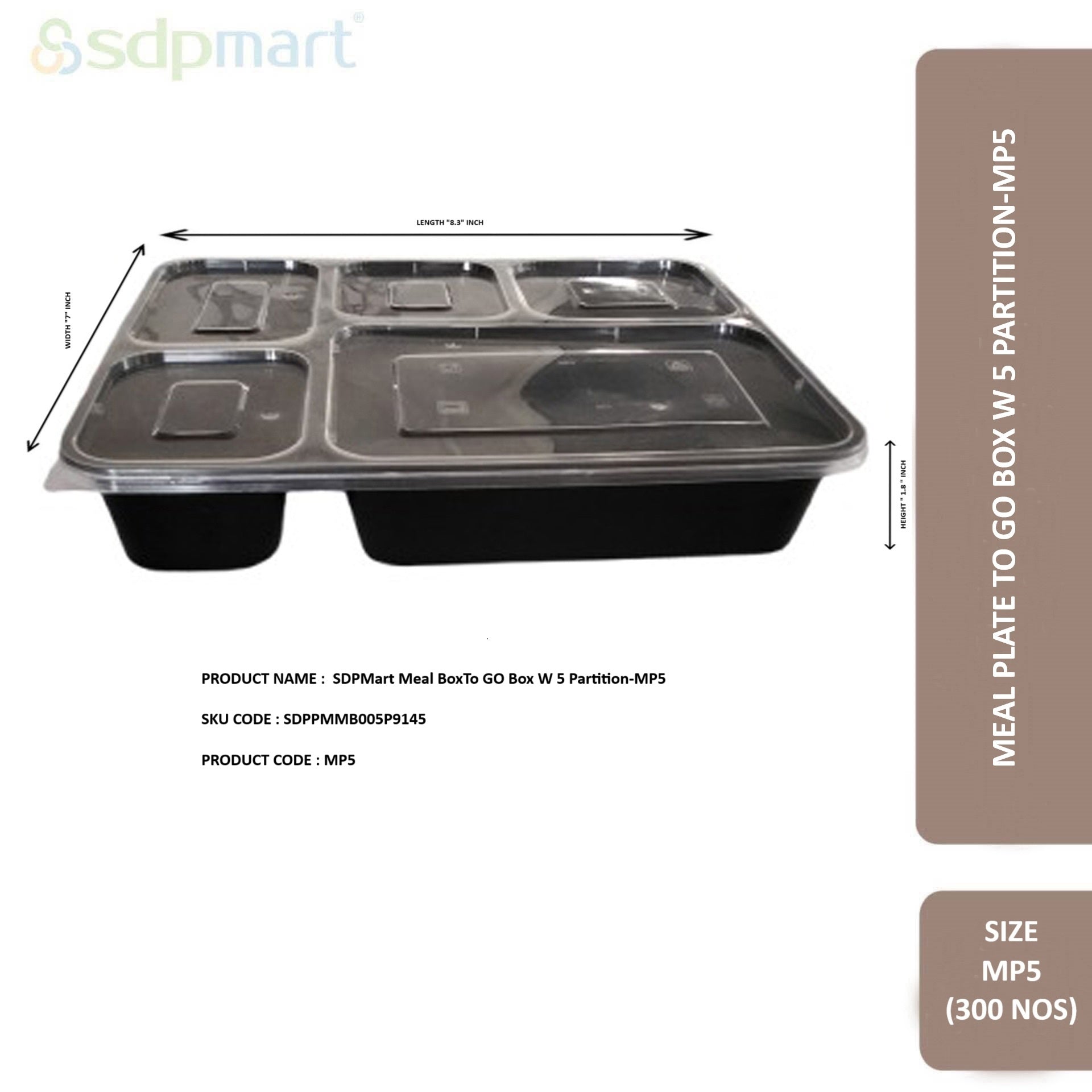 SDPMart Meal BoxTo GO Box W 5 Partition-MP5