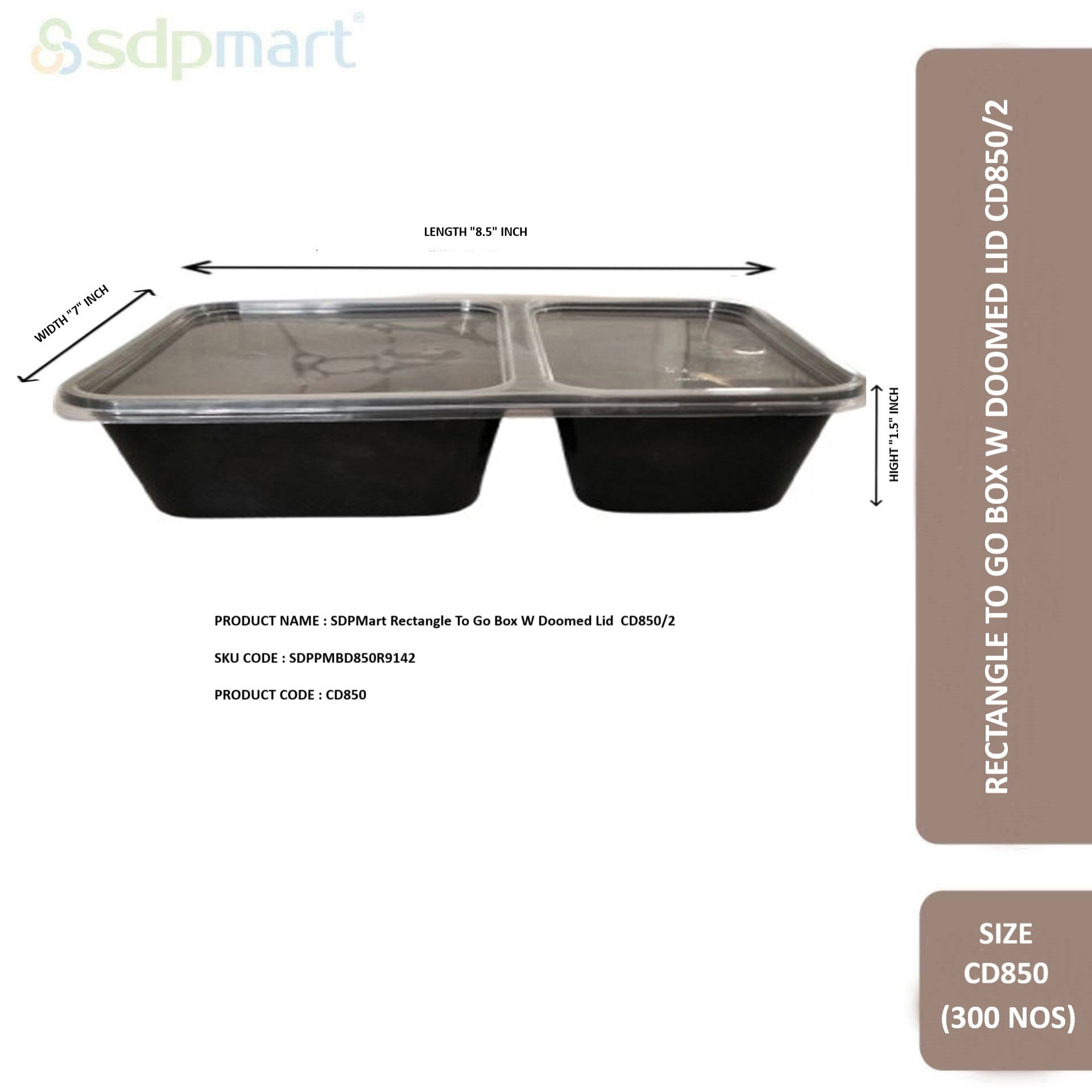 SDPMart Rectangle To Go Box W Doomed Lid  CD850/2