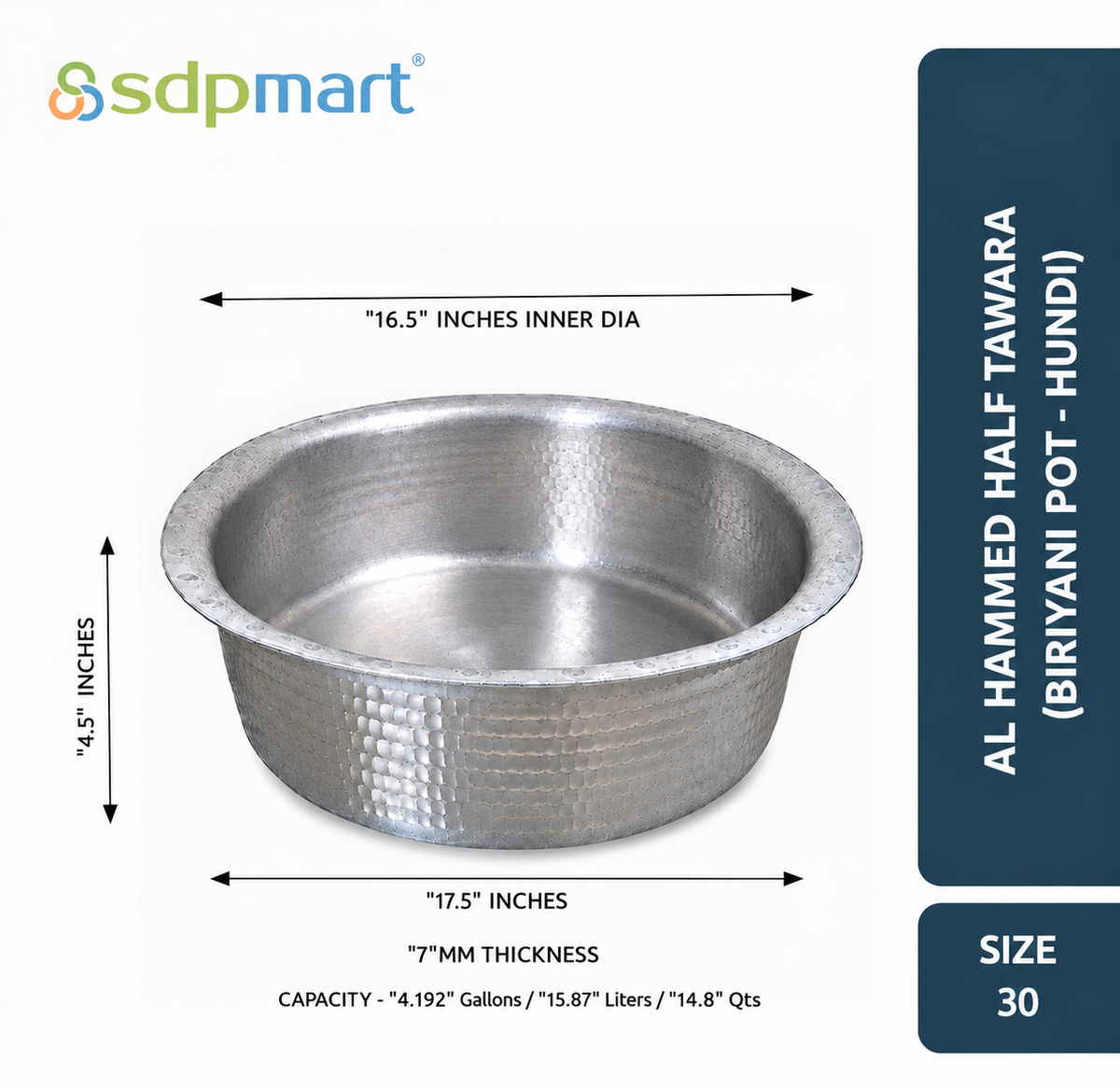 SDPMart Aluminum Hammed Half Tawara - (Biriyani Pot-Hundi)