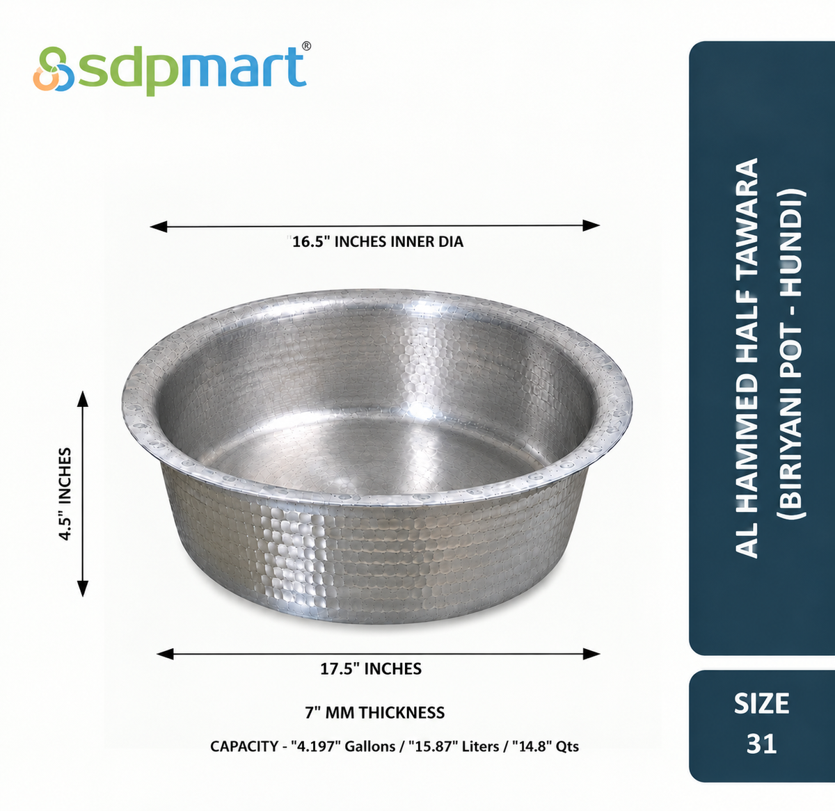 SDPMart Aluminum Hammed Half Tawara - (Biriyani Pot-Hundi)