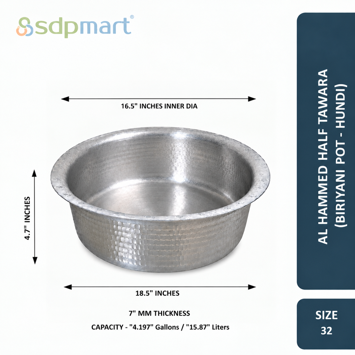 SDPMart Aluminum Hammed Half Tawara - (Biriyani Pot-Hundi)