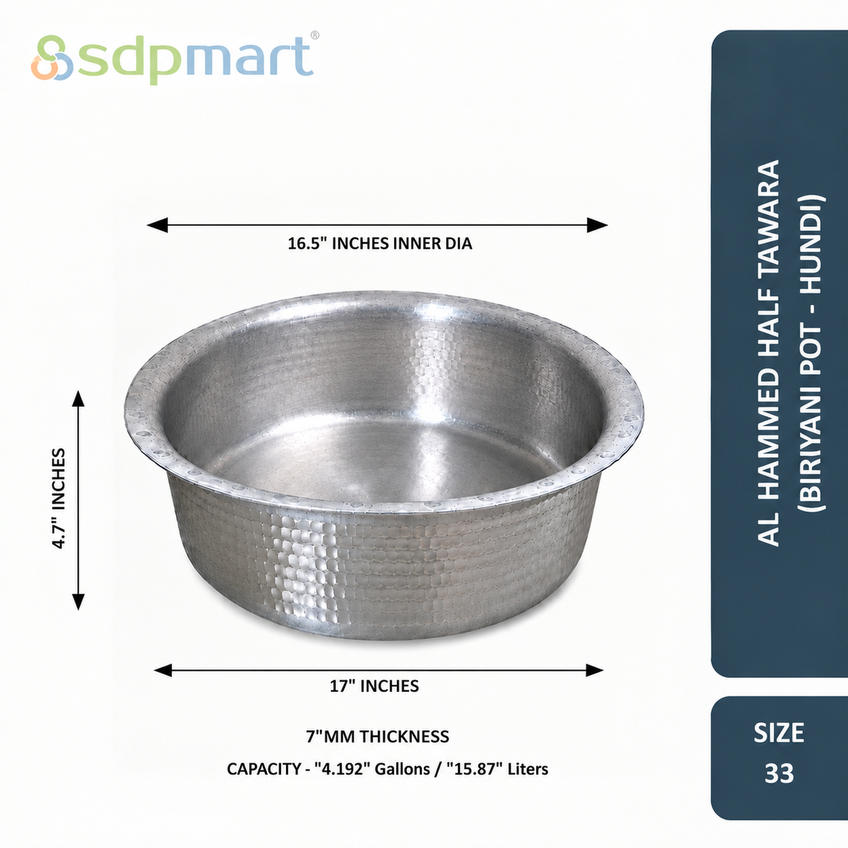 SDPMart Aluminum Hammed Half Tawara - (Biriyani Pot-Hundi)