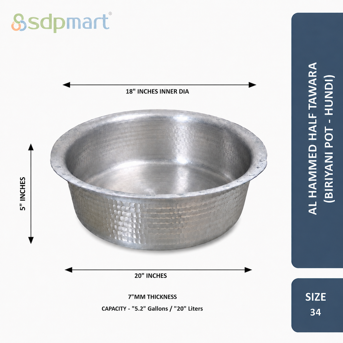 SDPMart Aluminum Hammed Half Tawara - (Biriyani Pot-Hundi)