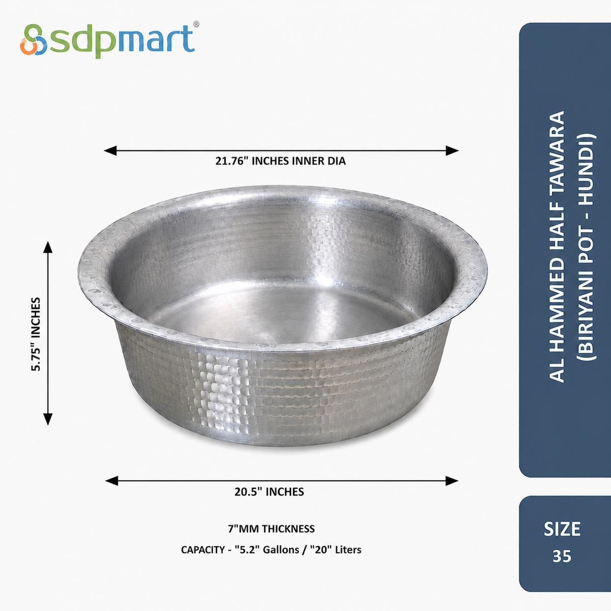 SDPMart Aluminum Hammed Half Tawara - (Biriyani Pot-Hundi)