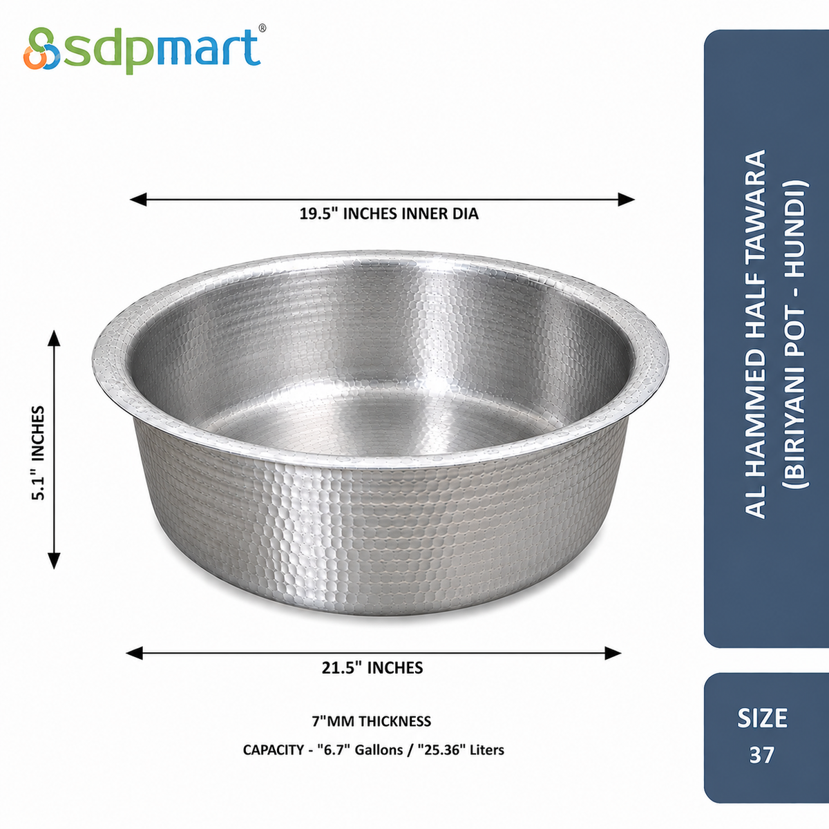 SDPMart Aluminum Hammed Half Tawara - (Biriyani Pot-Hundi)