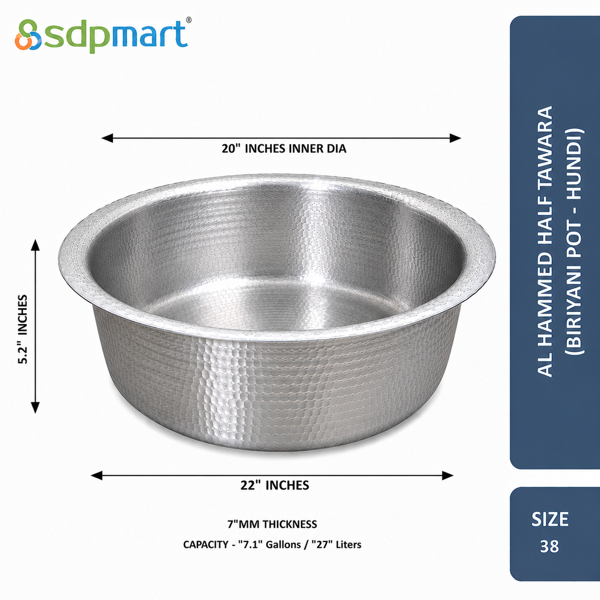 SDPMart Aluminum Hammed Half Tawara - (Biriyani Pot-Hundi)