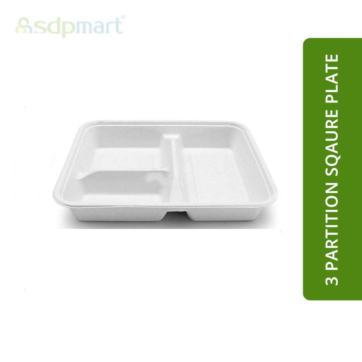 SDPMart Bagasse 3 Partition Square Plates