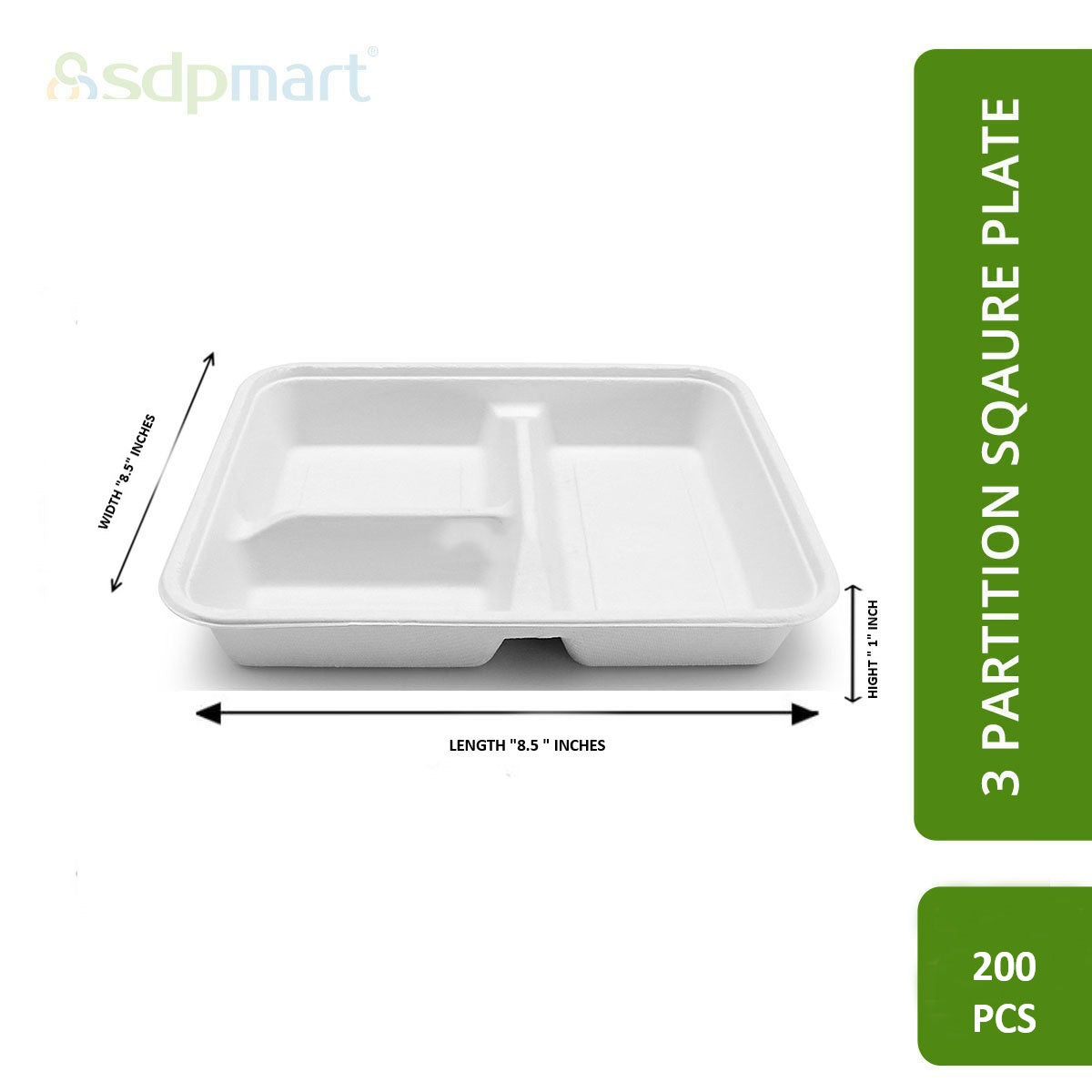 SDPMart Bagasse 3 Partition Square Plates