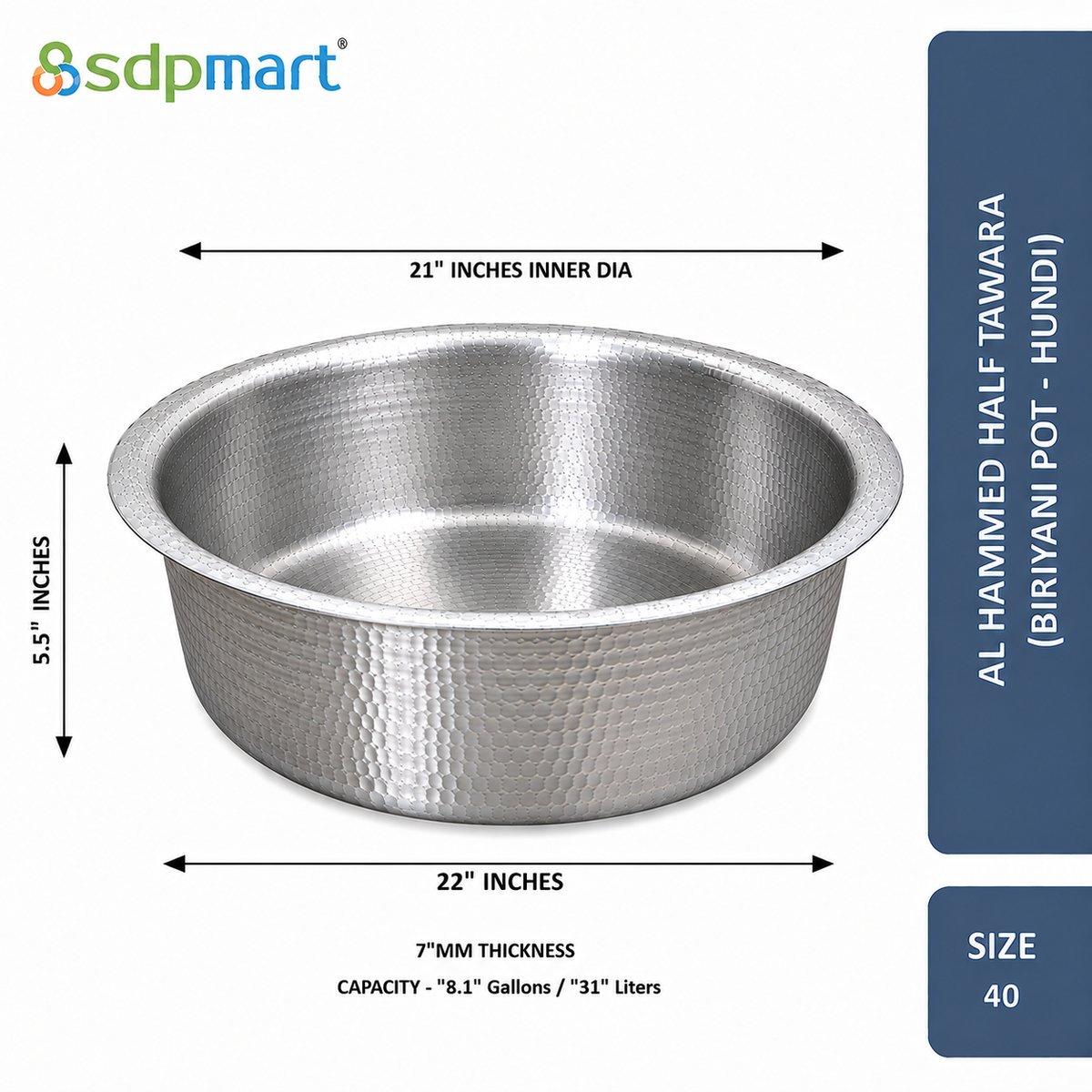 SDPMart Aluminum Hammed Half Tawara - (Biriyani Pot-Hundi)