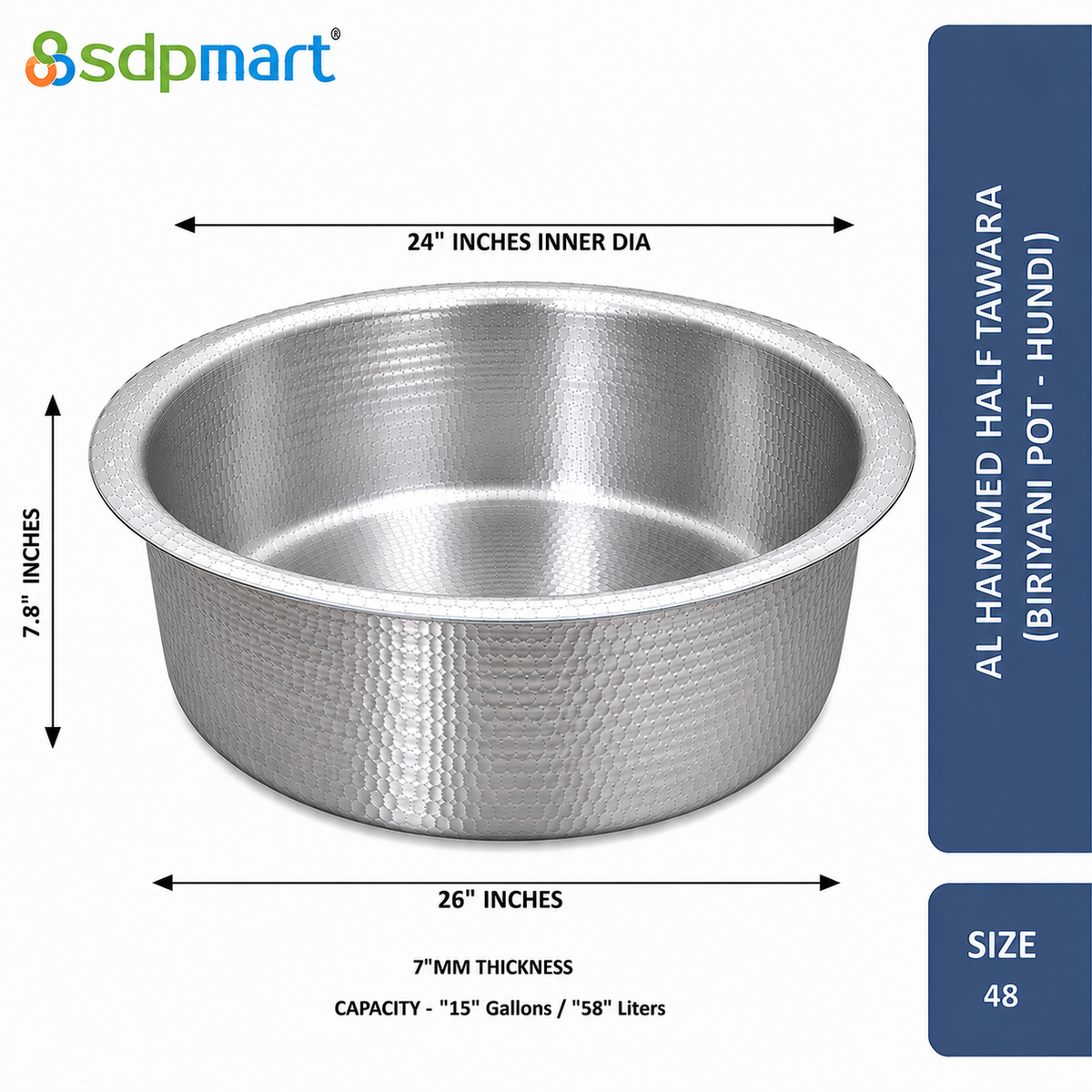 SDPMart Aluminum Hammed Half Tawara - (Biriyani Pot-Hundi)