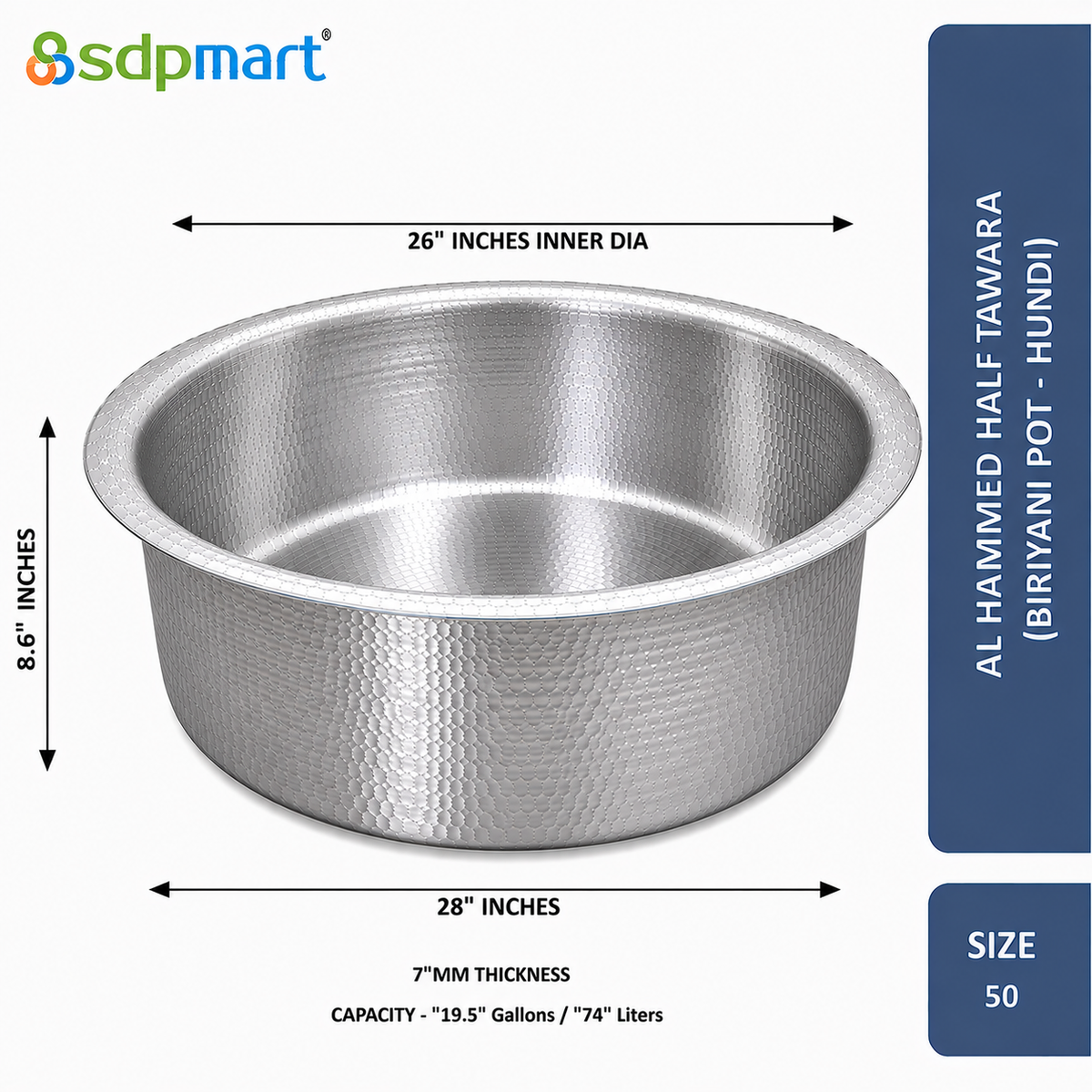 SDPMart Aluminum Hammed Half Tawara - (Biriyani Pot-Hundi)