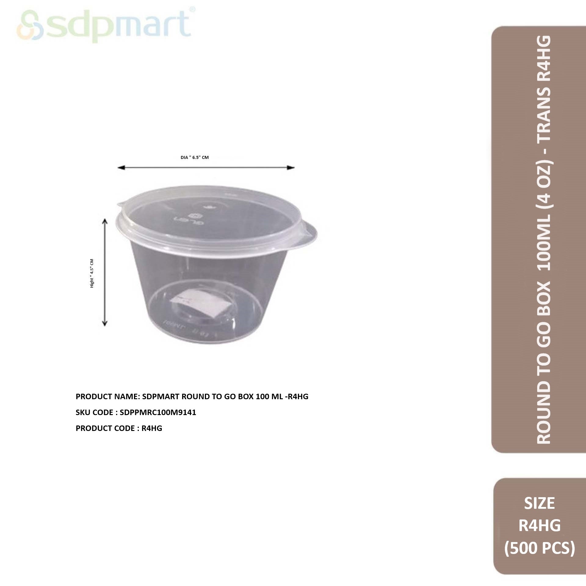 SDPMart Round To Go Box 100ml (4 oz) - Trans R4HG