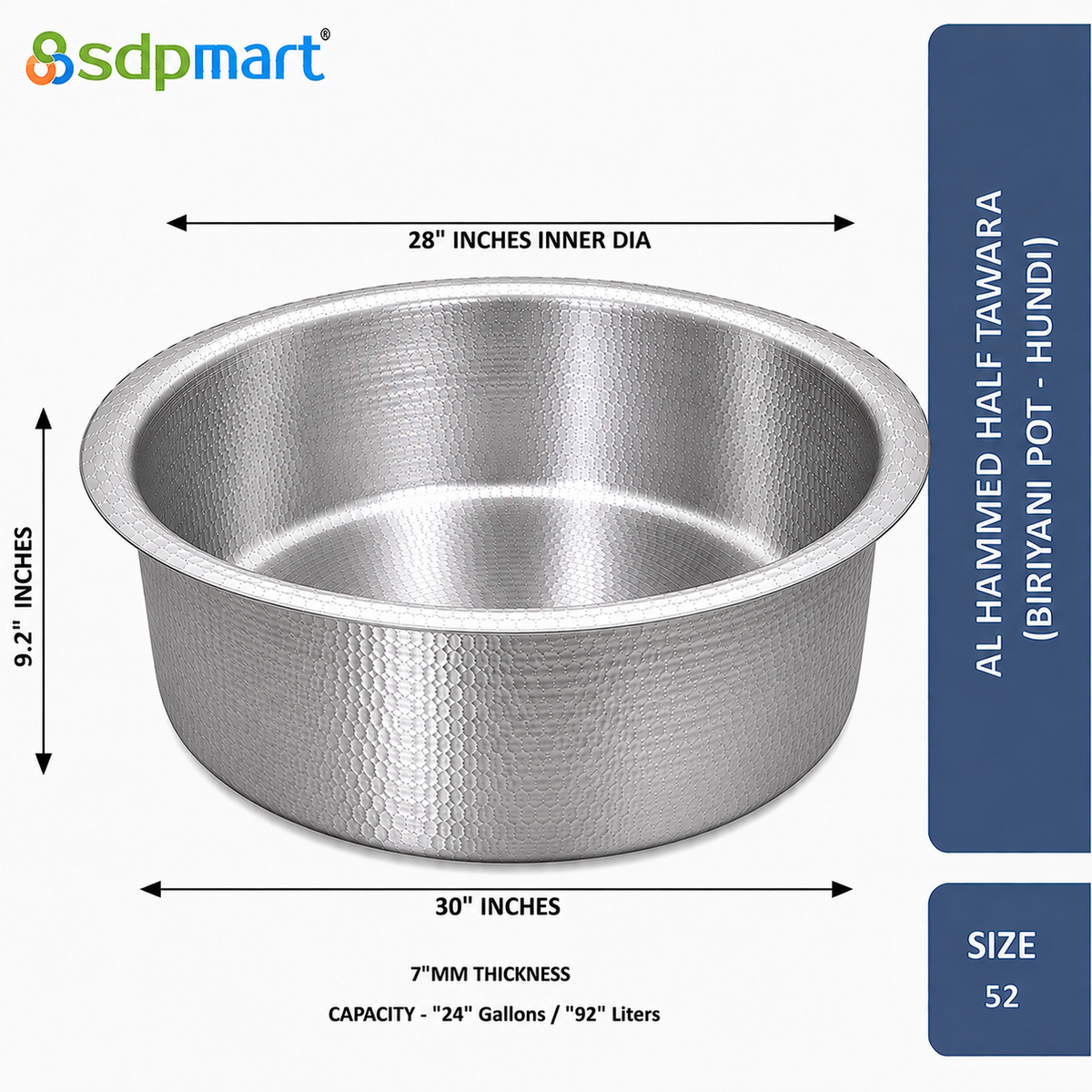 SDPMart Aluminum Hammed Half Tawara - (Biriyani Pot-Hundi)