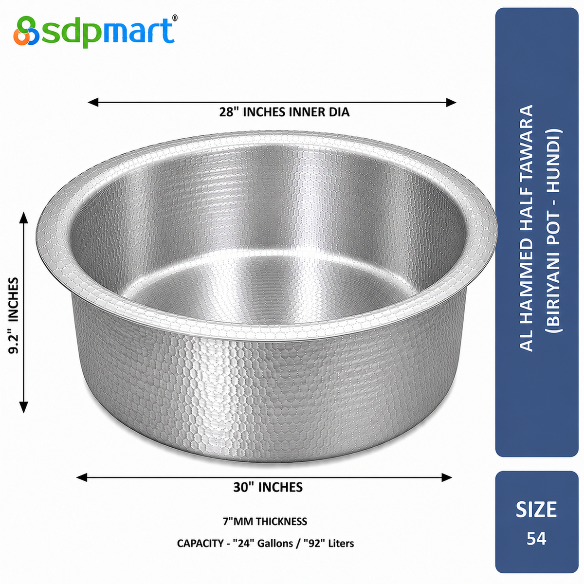 SDPMart Aluminum Hammed Half Tawara - (Biriyani Pot-Hundi)