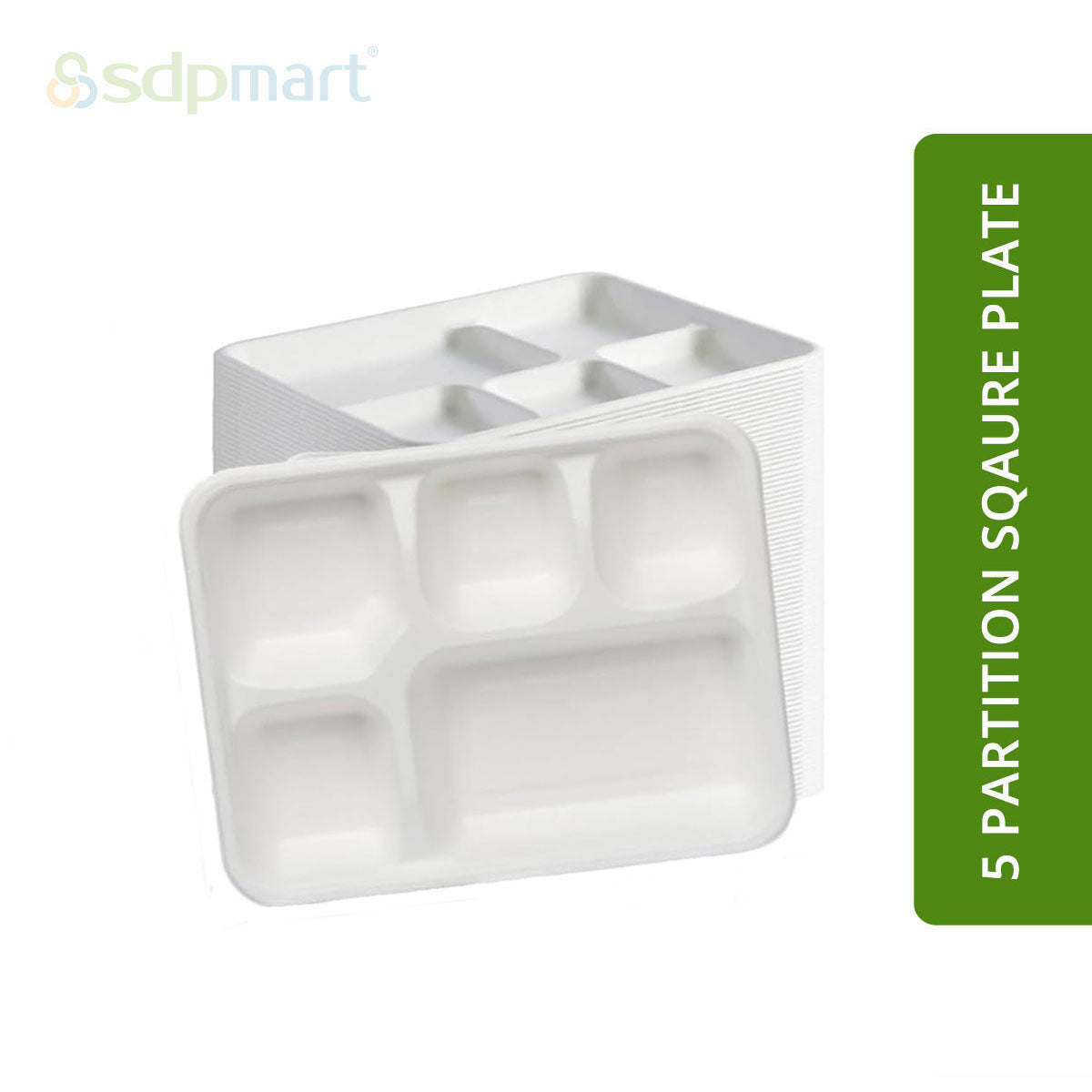 SDPMart Bagasse 5 Partition Square Plate