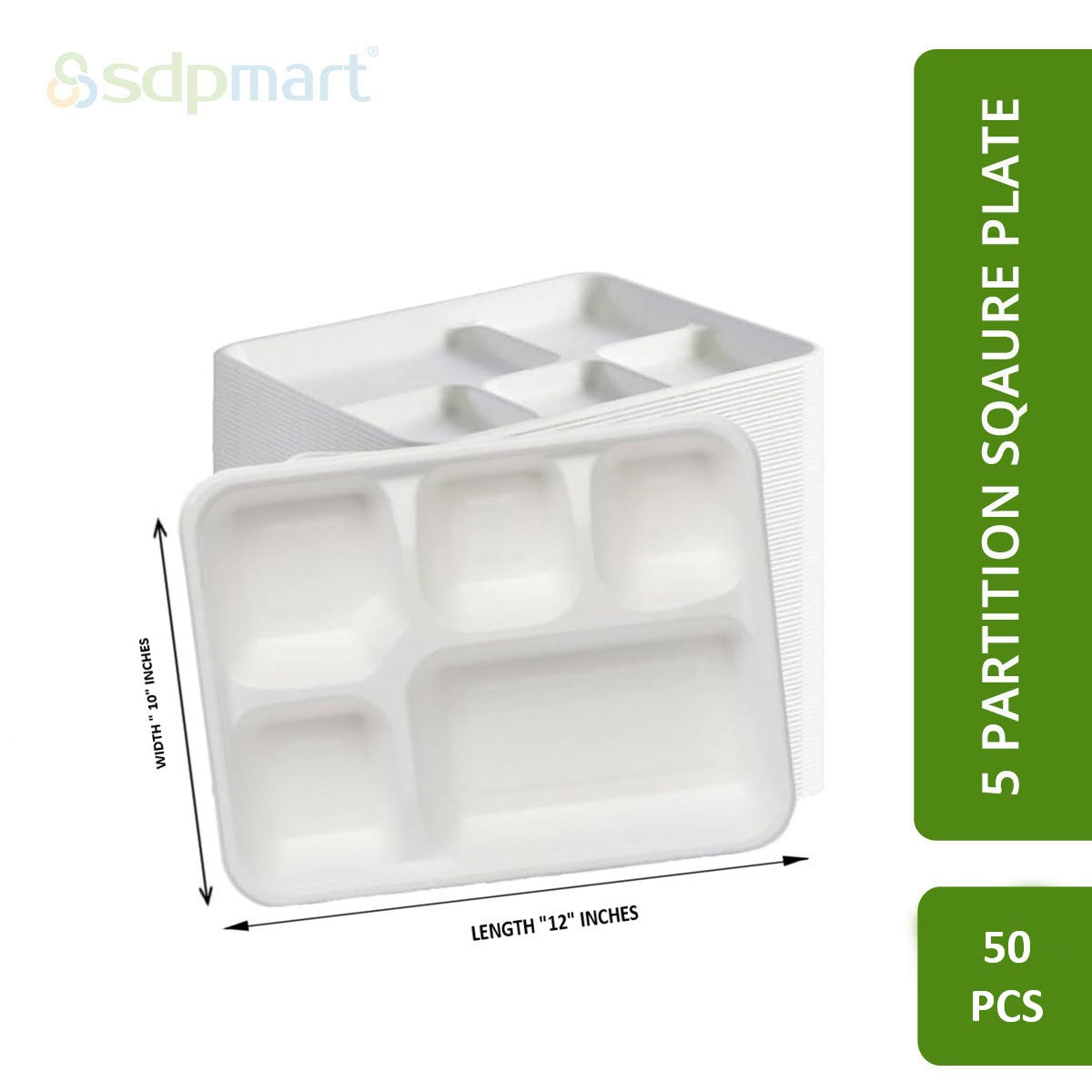 SDPMart Bagasse 5 Partition Square Plate