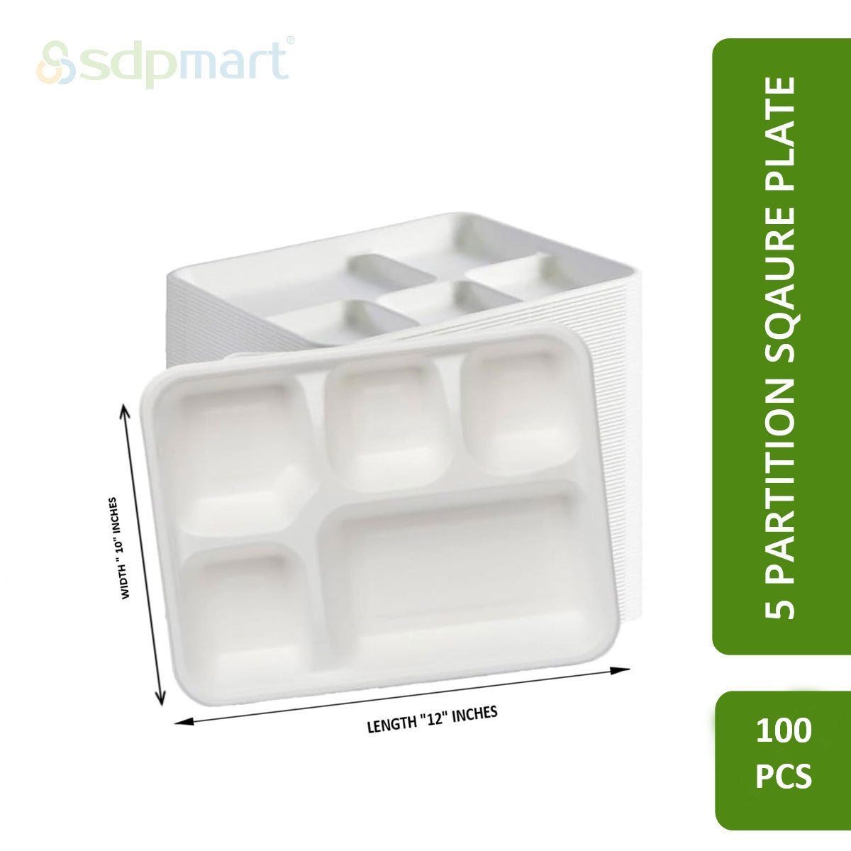 SDPMart Bagasse 5 Partition Square Plate