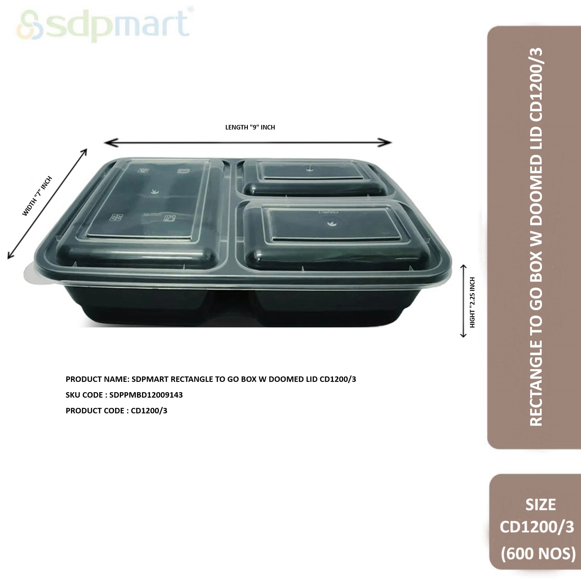SDPmart Rectangle To Go Box W Doomed Lid CD1200/3