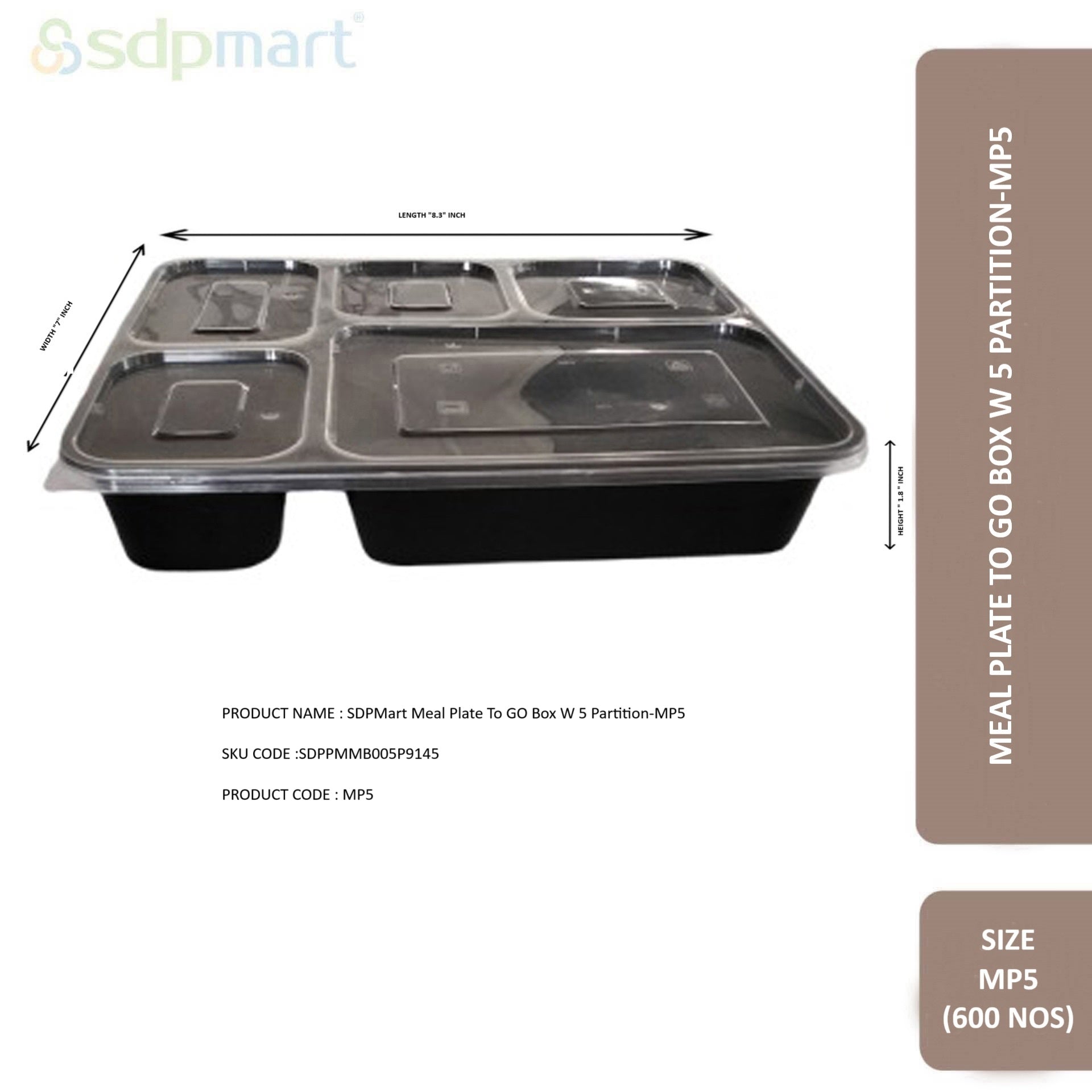 SDPMart Meal BoxTo GO Box W 5 Partition-MP5