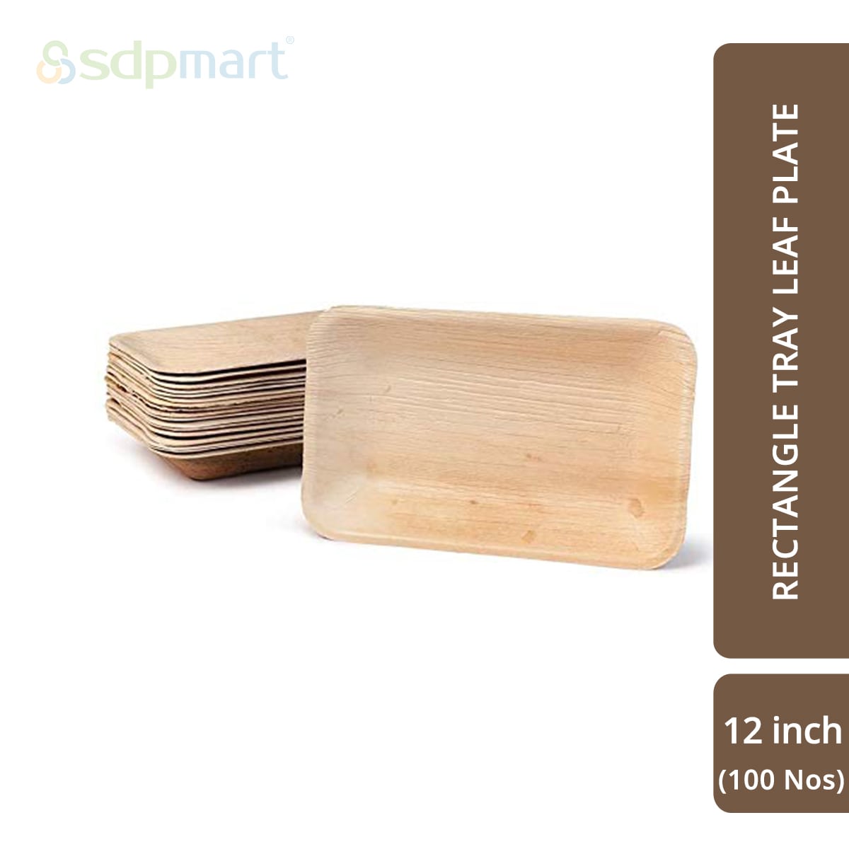 SDPMart Premium Palm Leaf Plate Rectangle Tray 12 INCH (100 Nos)