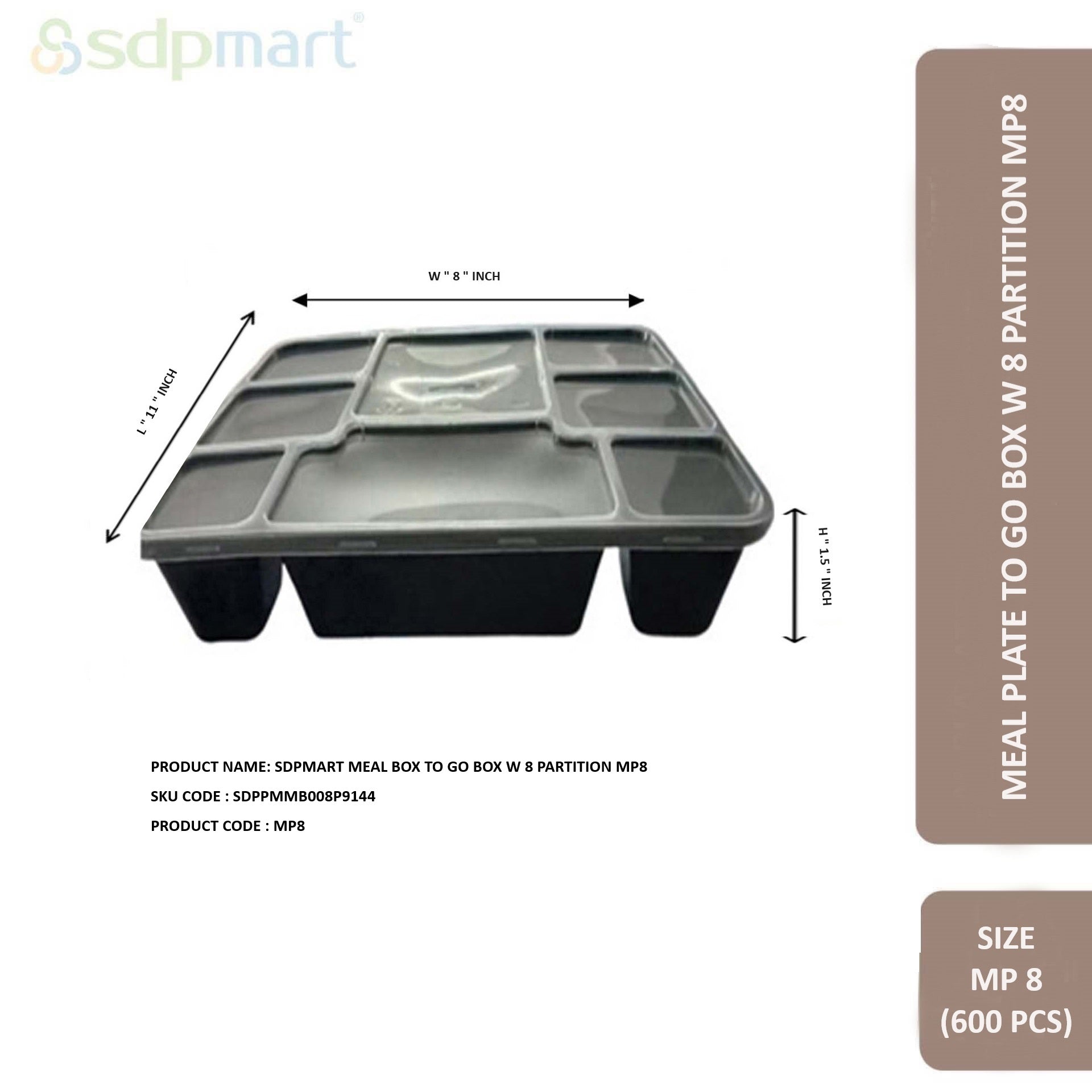 SDPmart Meal Plate To GO Box W 8 Partition (MP8)