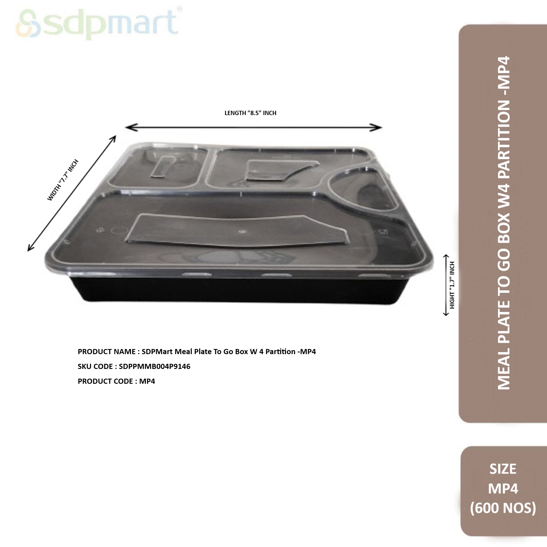SDPmart Meal BoxTo Go Box W 4 Partition -MP4
