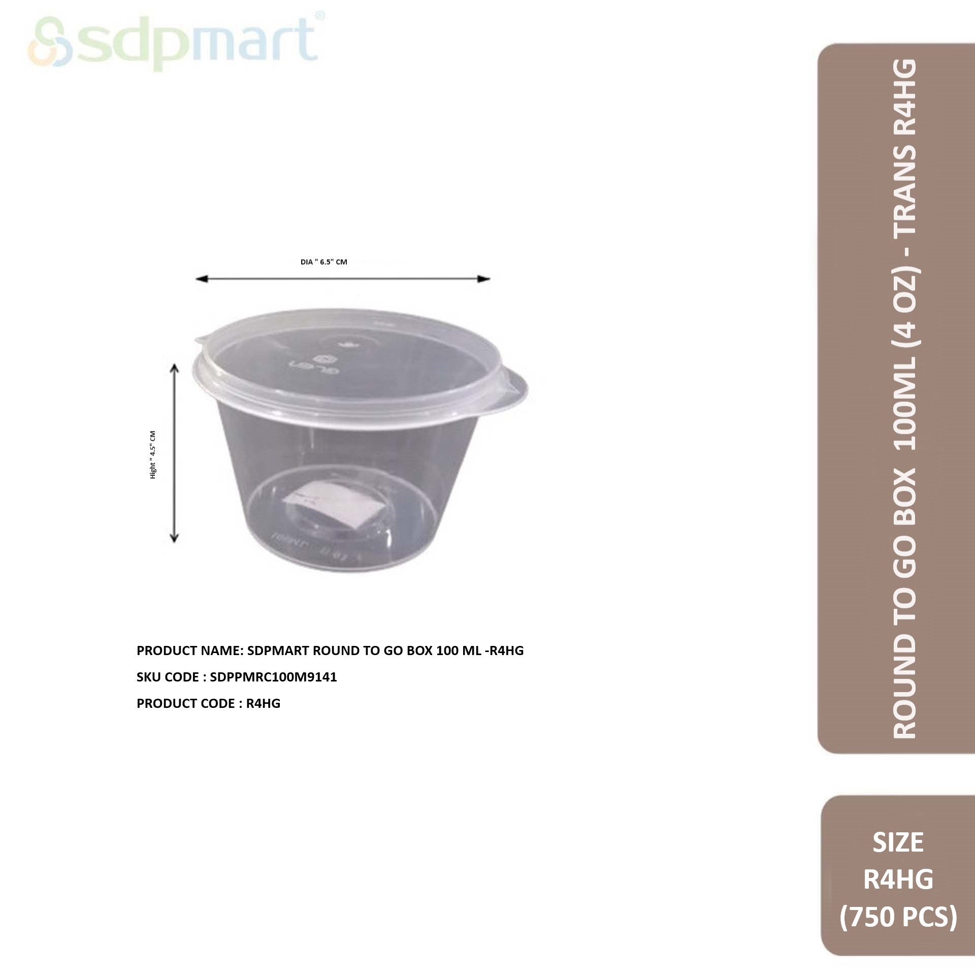 SDPMart Round To Go Box 100ml (4 oz) - Trans R4HG