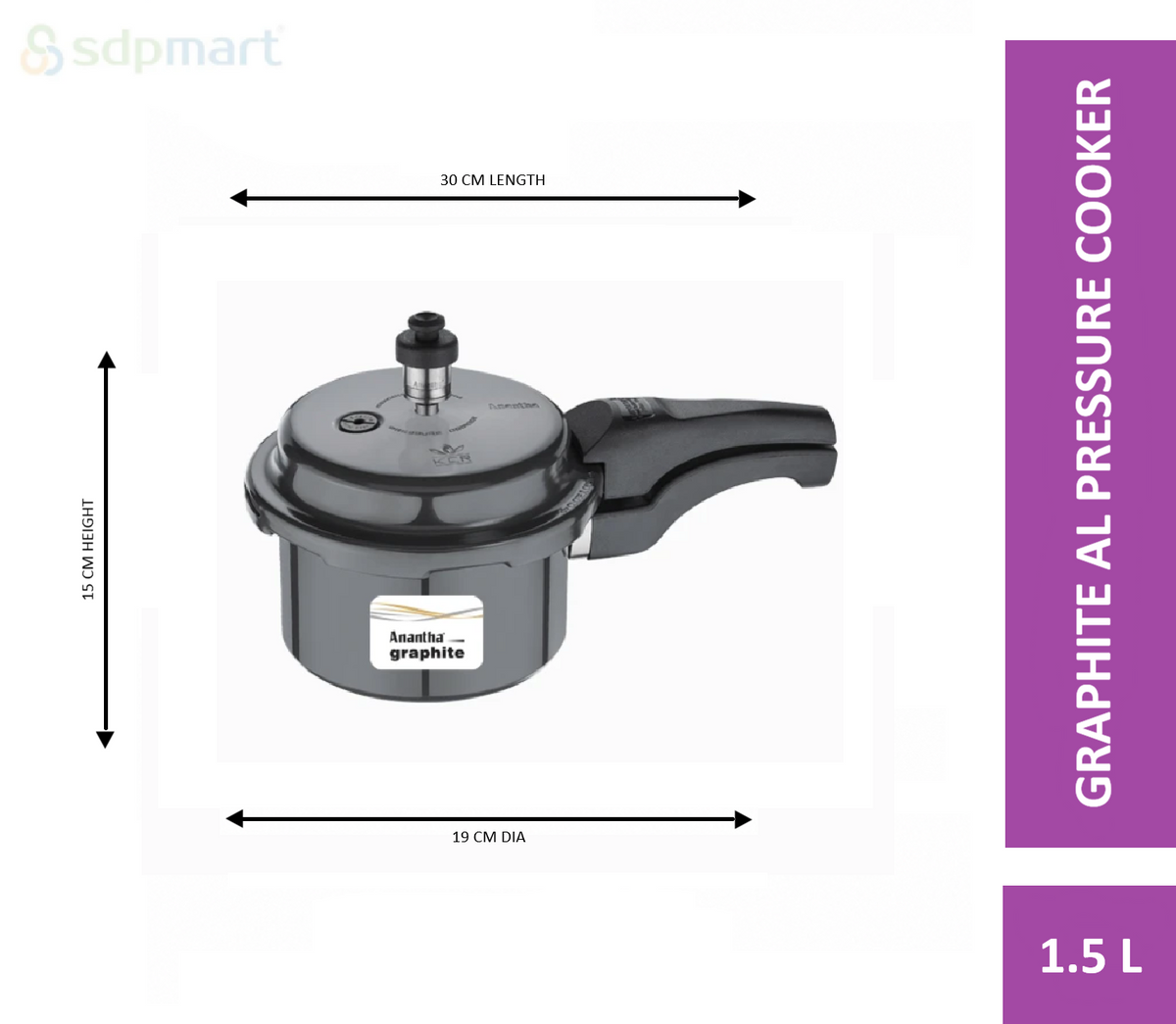 SDPMart Graphite AL Pressure Cooker 1.5 Liter