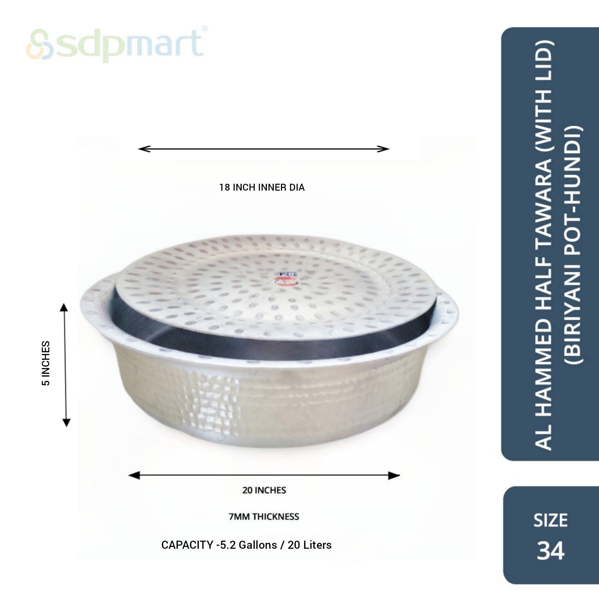 SDPMart Aluminum Hammed Half Tawara W-Lid (Biriyani Pot-Hundi)