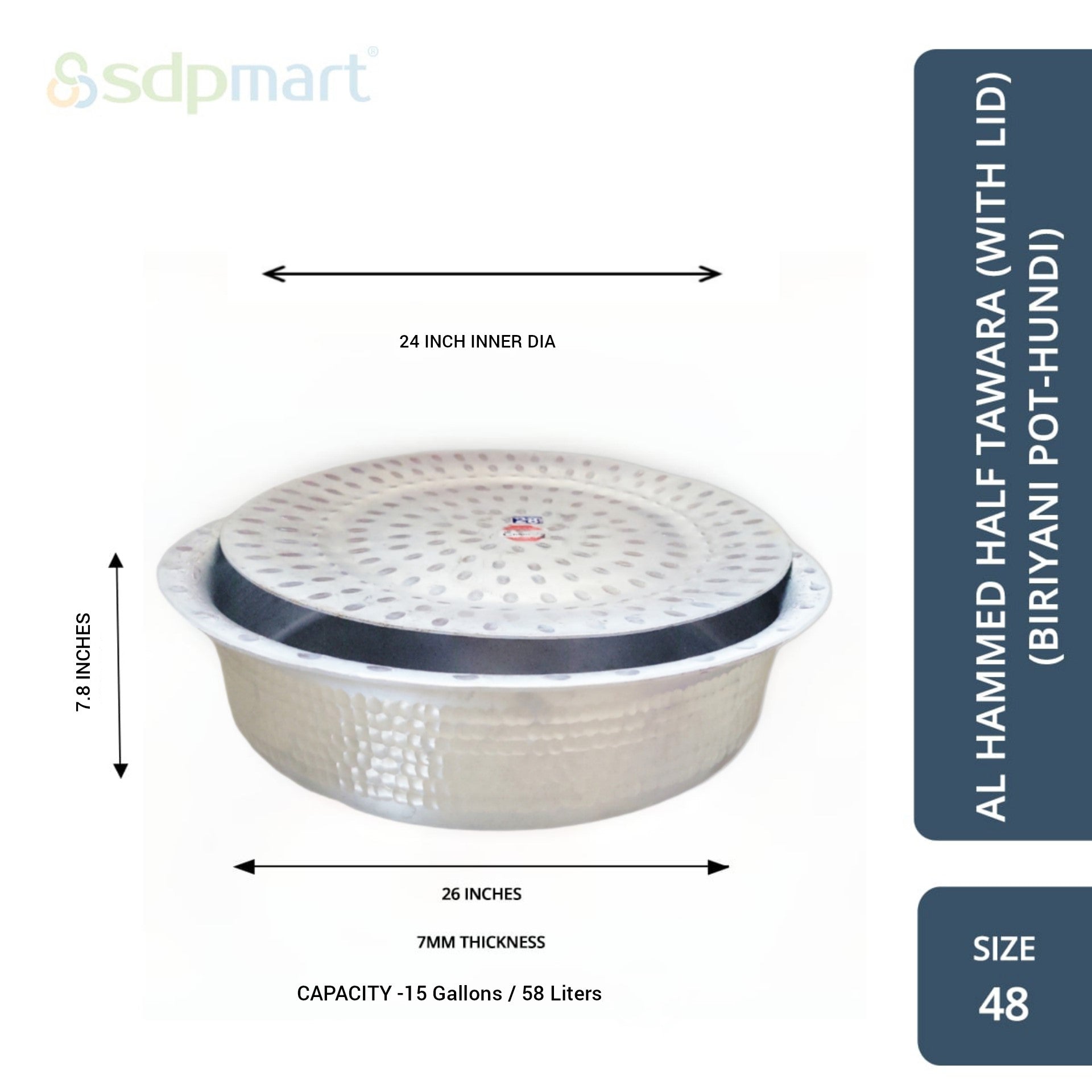 SDPMart Aluminum Hammed Half Tawara W-Lid (Biriyani Pot-Hundi)