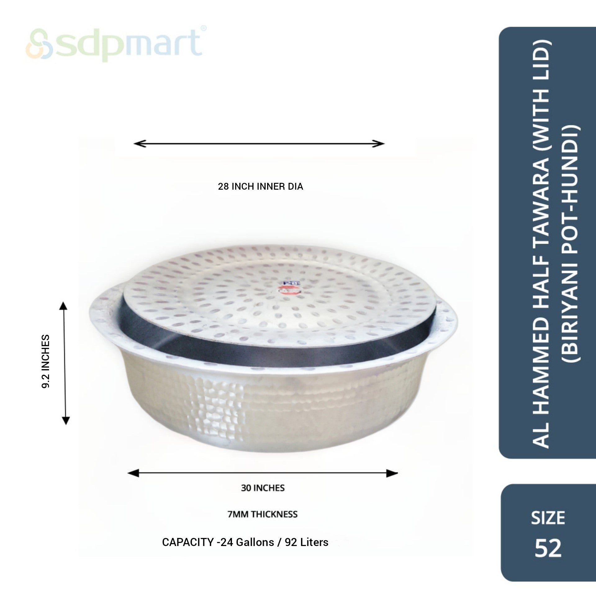 SDPMart Aluminum Hammed Half Tawara W-Lid (Biriyani Pot-Hundi)