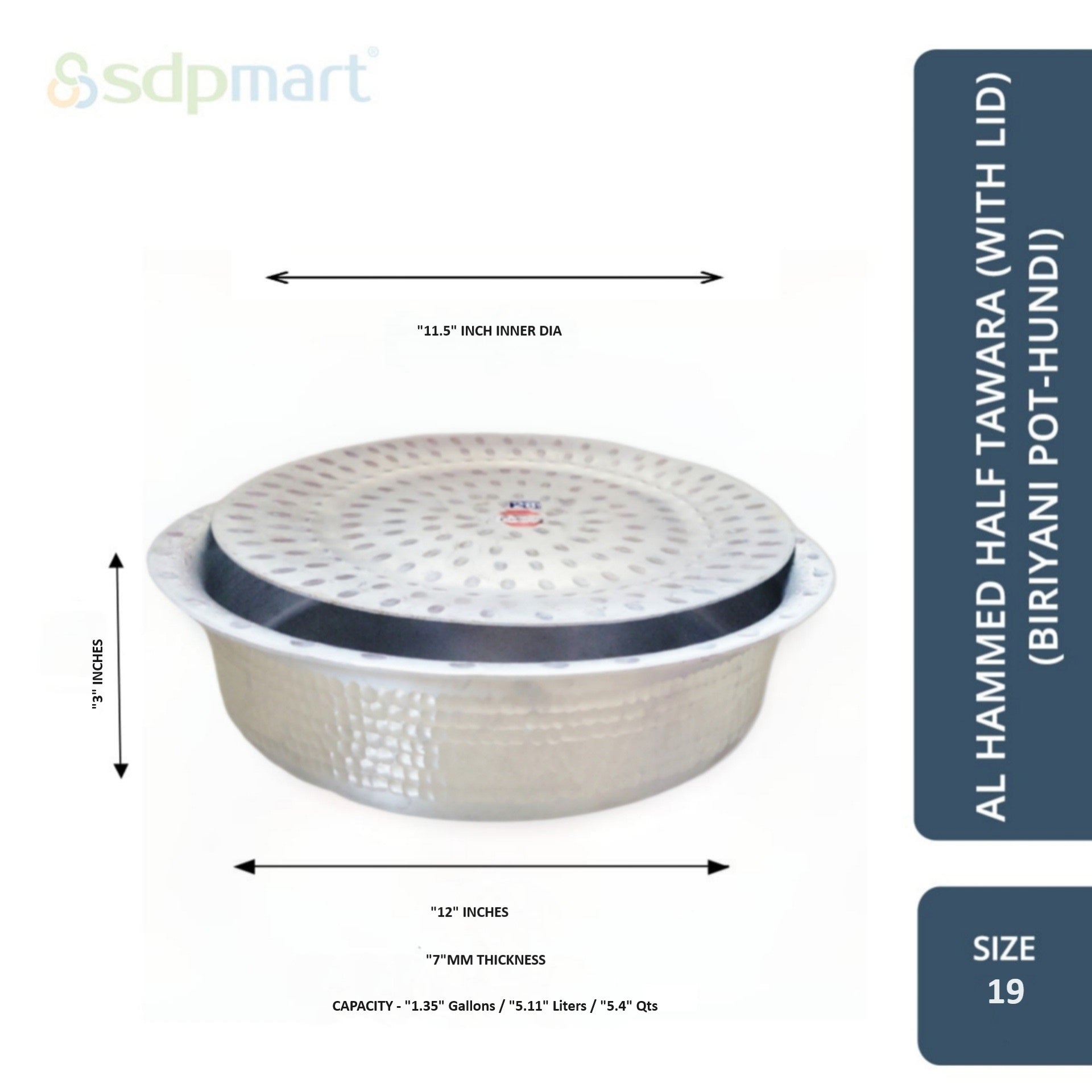 SDPMart Aluminum Hammed Half Tawara W-Lid (Biriyani Pot-Hundi)