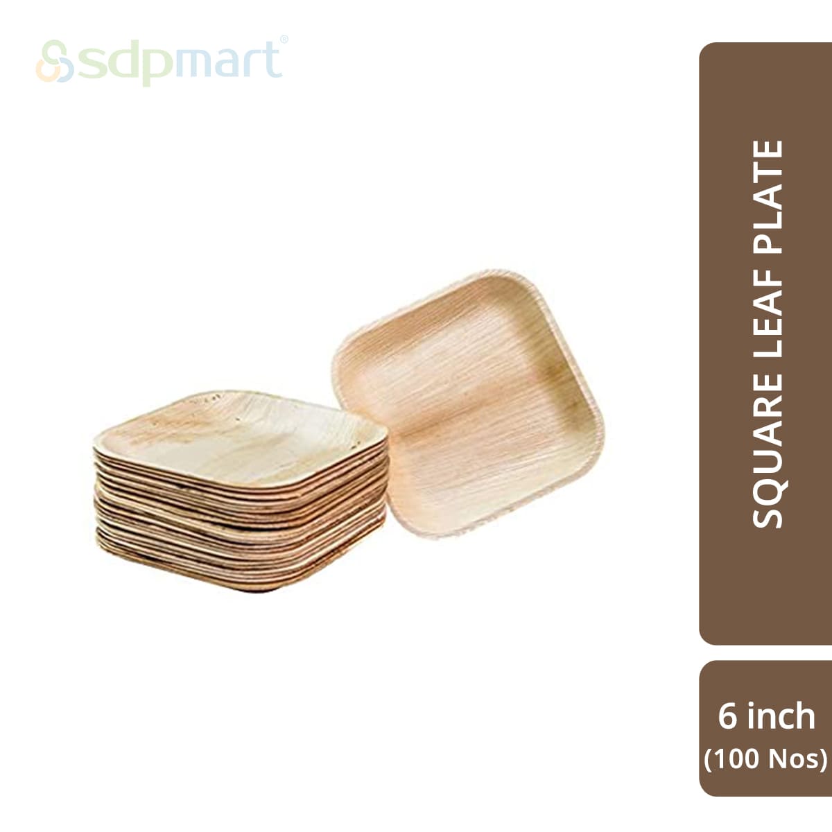 SDPMart Premium Palm Leaf Plate Square 6 INCH (100 Nos)